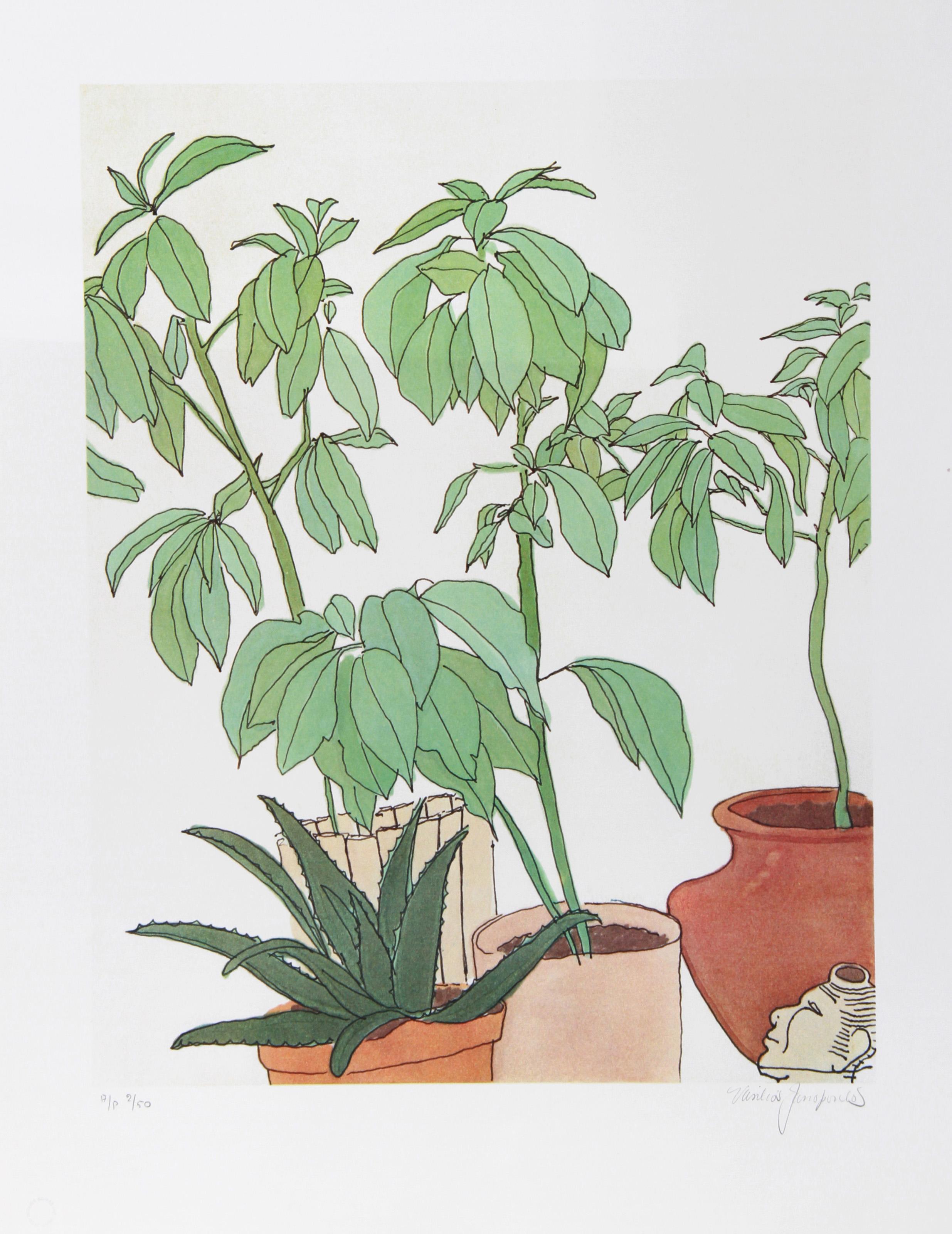 Vasilios Janopoulos, Grec (1953 - ) - Iris Terrace, Année :  circa 1979, Medium :  Lithographie, signée et numérotée au crayon, édition :  AP 50, Taille de l'image :  21,5 x 17 pouces, Taille :  27 po x 21 po (68,58 cm x 53,34 cm)