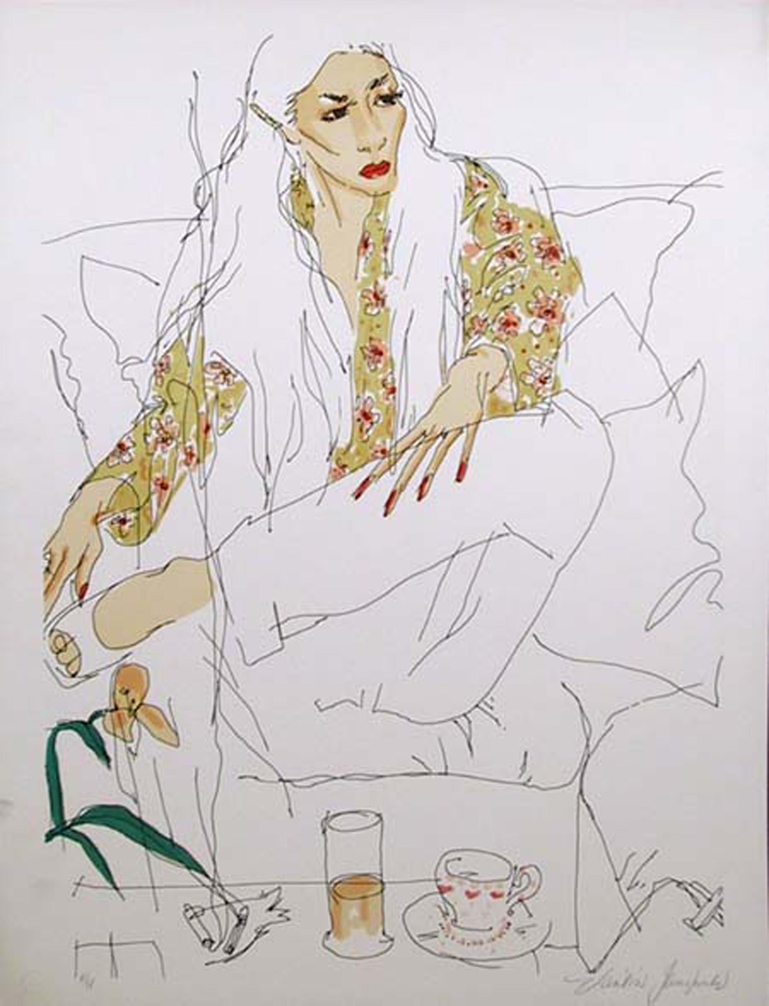 Seated Woman, Contemporary Lithograph by Vasilios Janopoulos