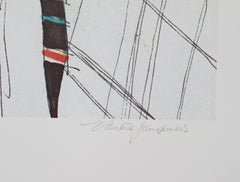 Rauchen (Self-Portrait), Zeitgenössische Lithographie von Vasilios Janopoulos