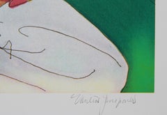 Woman in Pink Shirt, Contemporary Lithograph by Vasilios Janopoulos