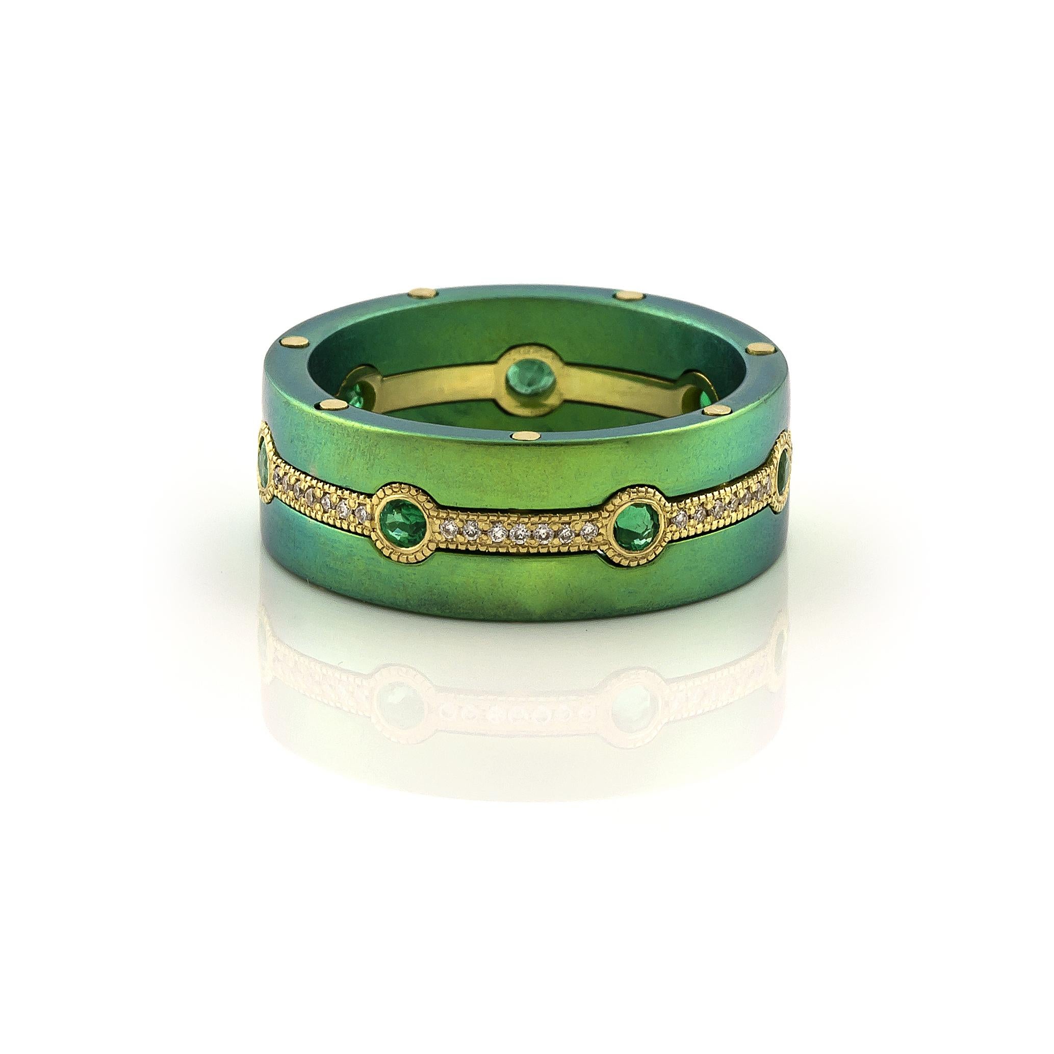 Contemporary Vasilis Giampouras Enchanted Emerald Titanium Band Ring For Sale