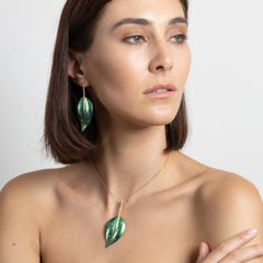 Vasilis Giampouras Green Titanium Leaf Earrings 18k Gold with Diamond