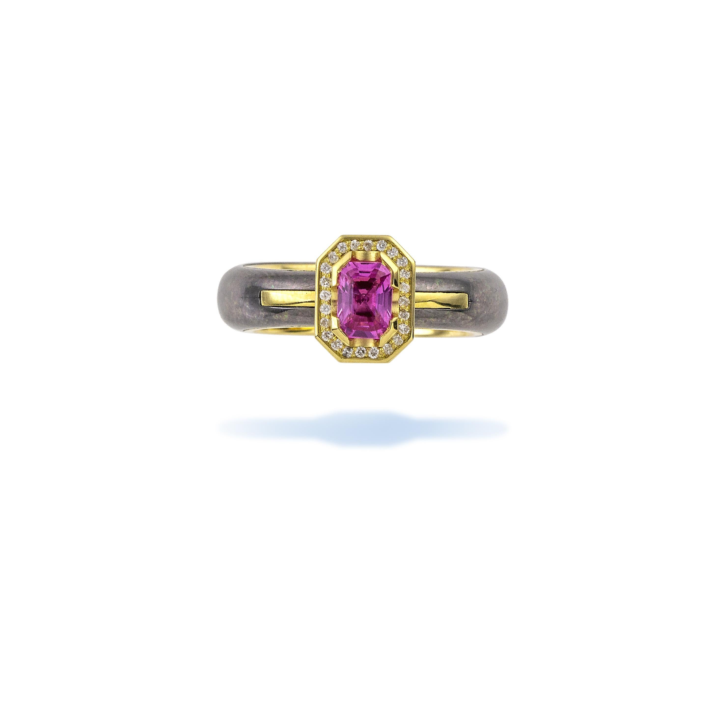 Contemporary Vasilis Giampouras Pink Sapphire Titanium Engagement Ring For Sale
