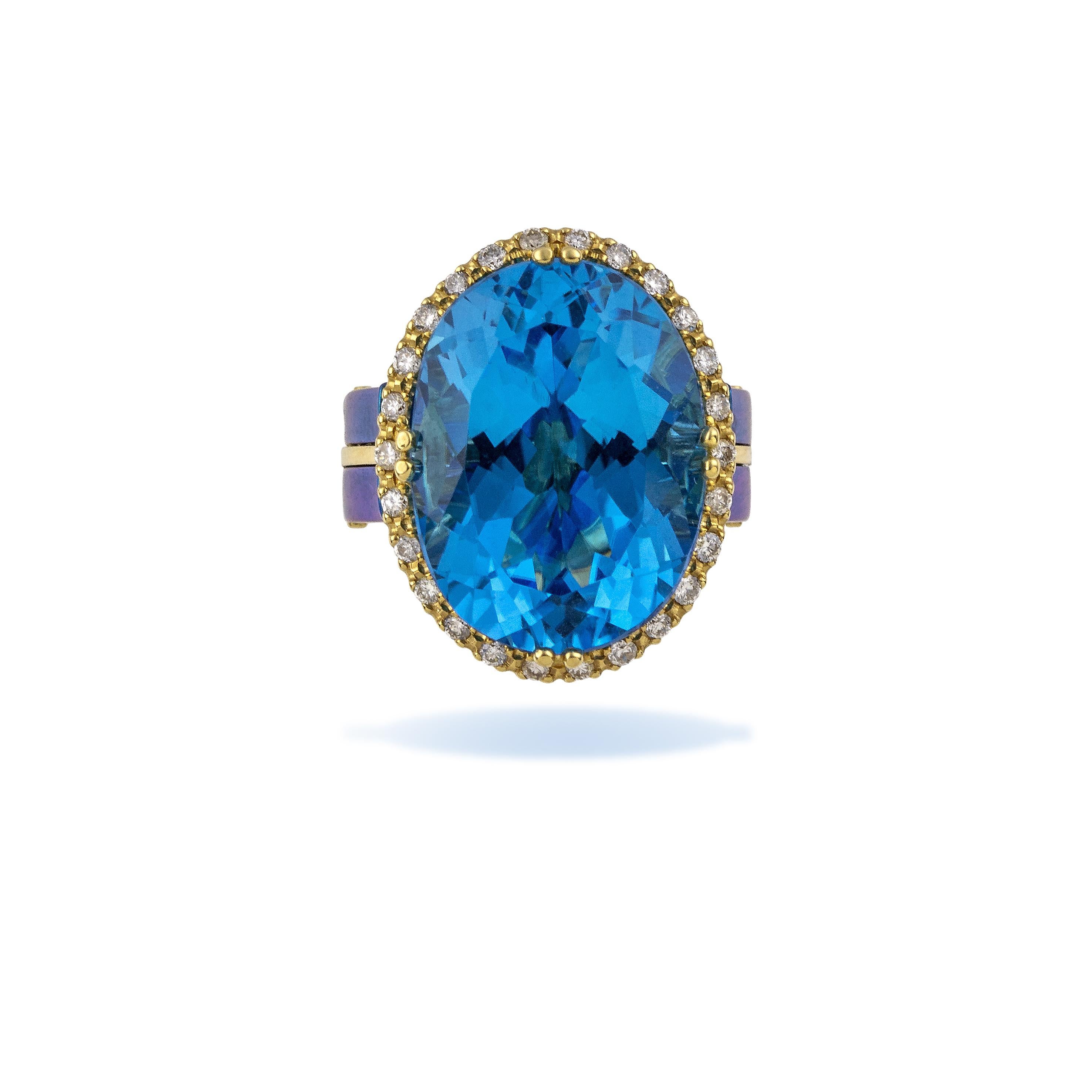 Contemporary Vasilis Giampouras Royal Elegance Titanium Blue Ring with Blue Topaz and Diamond For Sale