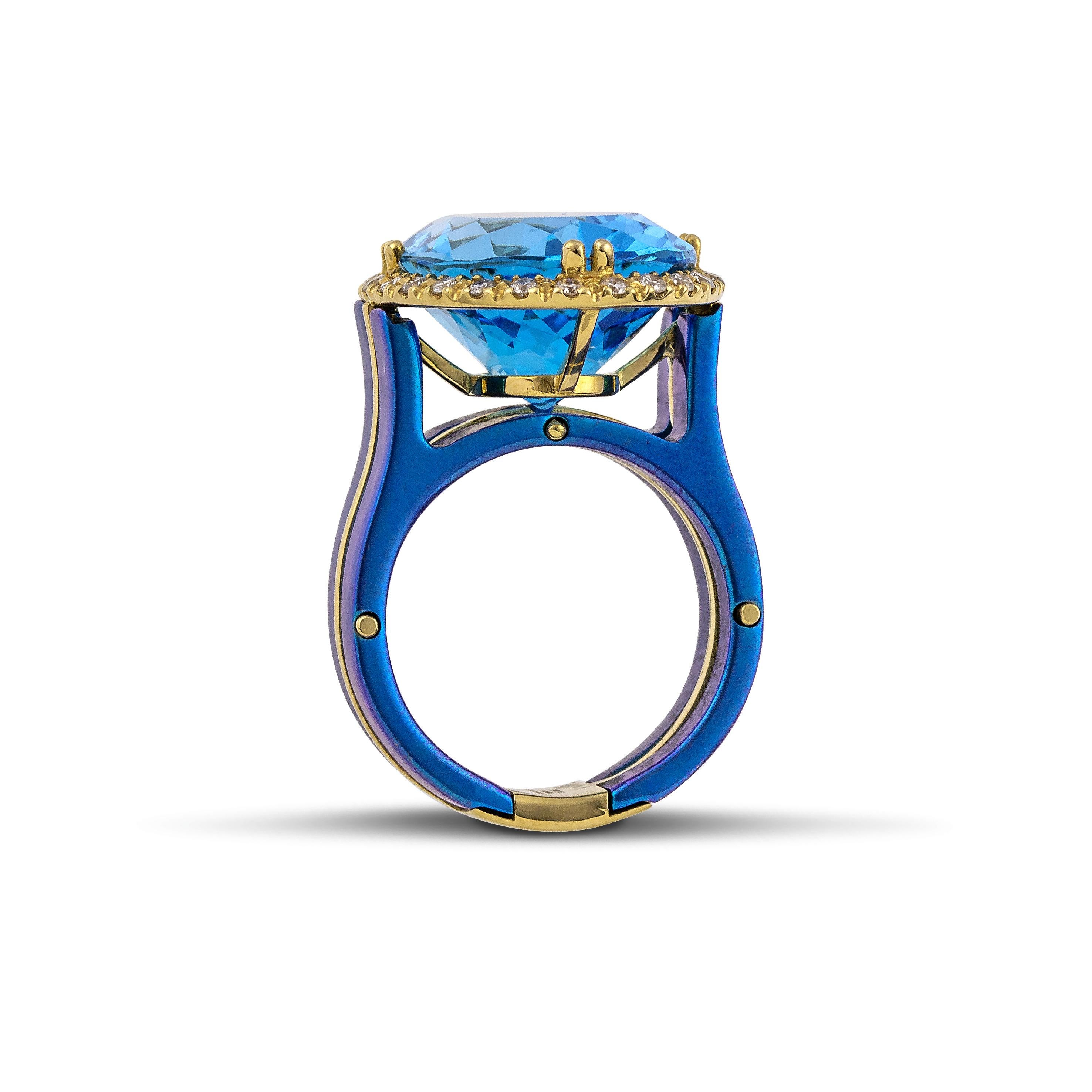 Vasilis Giampouras Royal Elegance Blauer Titanring aus Titan mit blauem Topas und Diamant (Ovalschliff) im Angebot