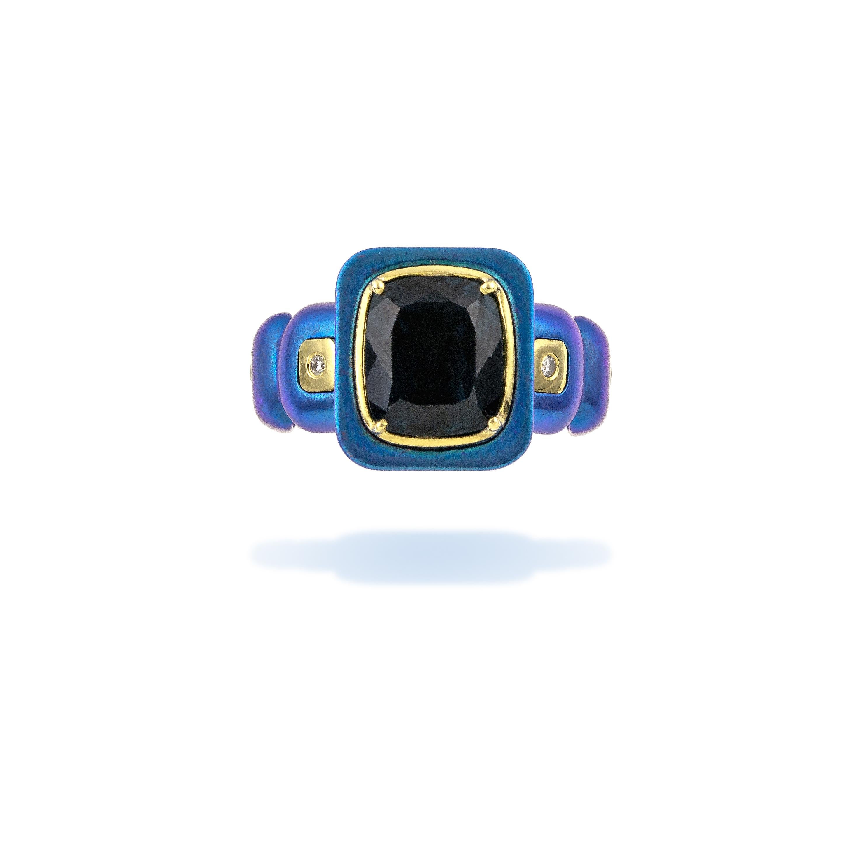 Contemporary Vasilis Giampouras Tourmaline Deep Blue Titanium Cocktail Ring For Sale