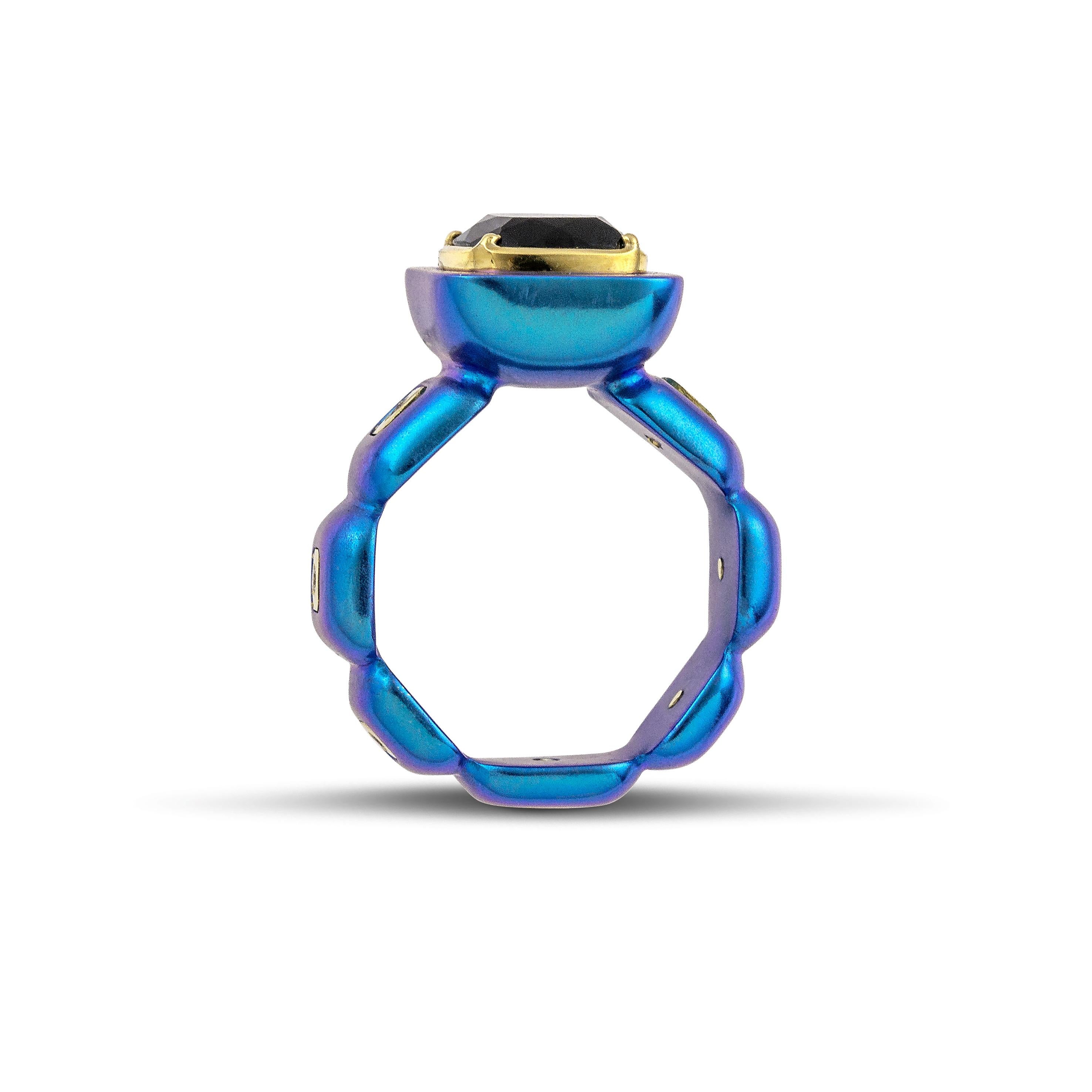 Contemporary Vasilis Giampouras Tourmaline Deep Blue Titanium Cocktail Ring For Sale