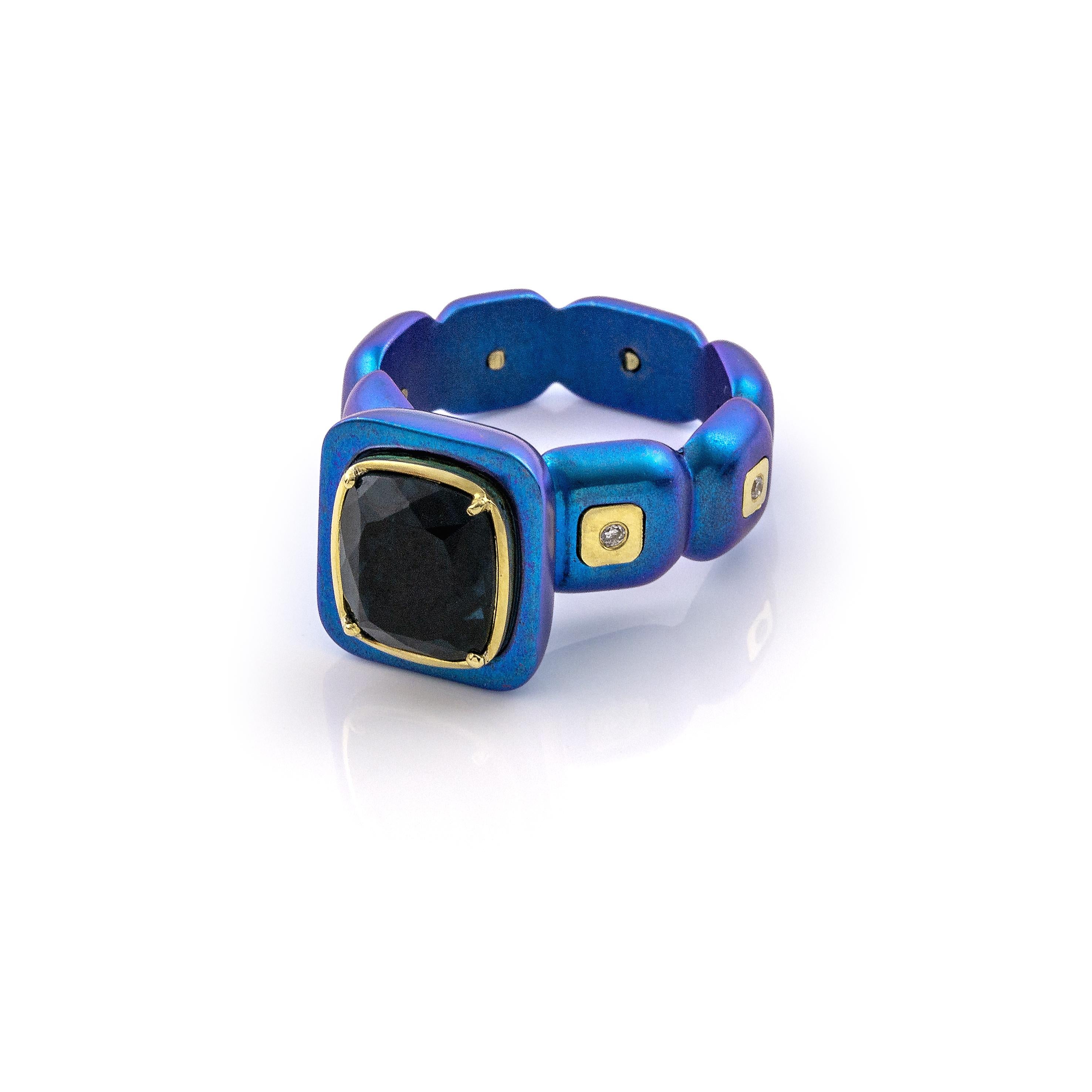 Cushion Cut Vasilis Giampouras Tourmaline Deep Blue Titanium Cocktail Ring For Sale
