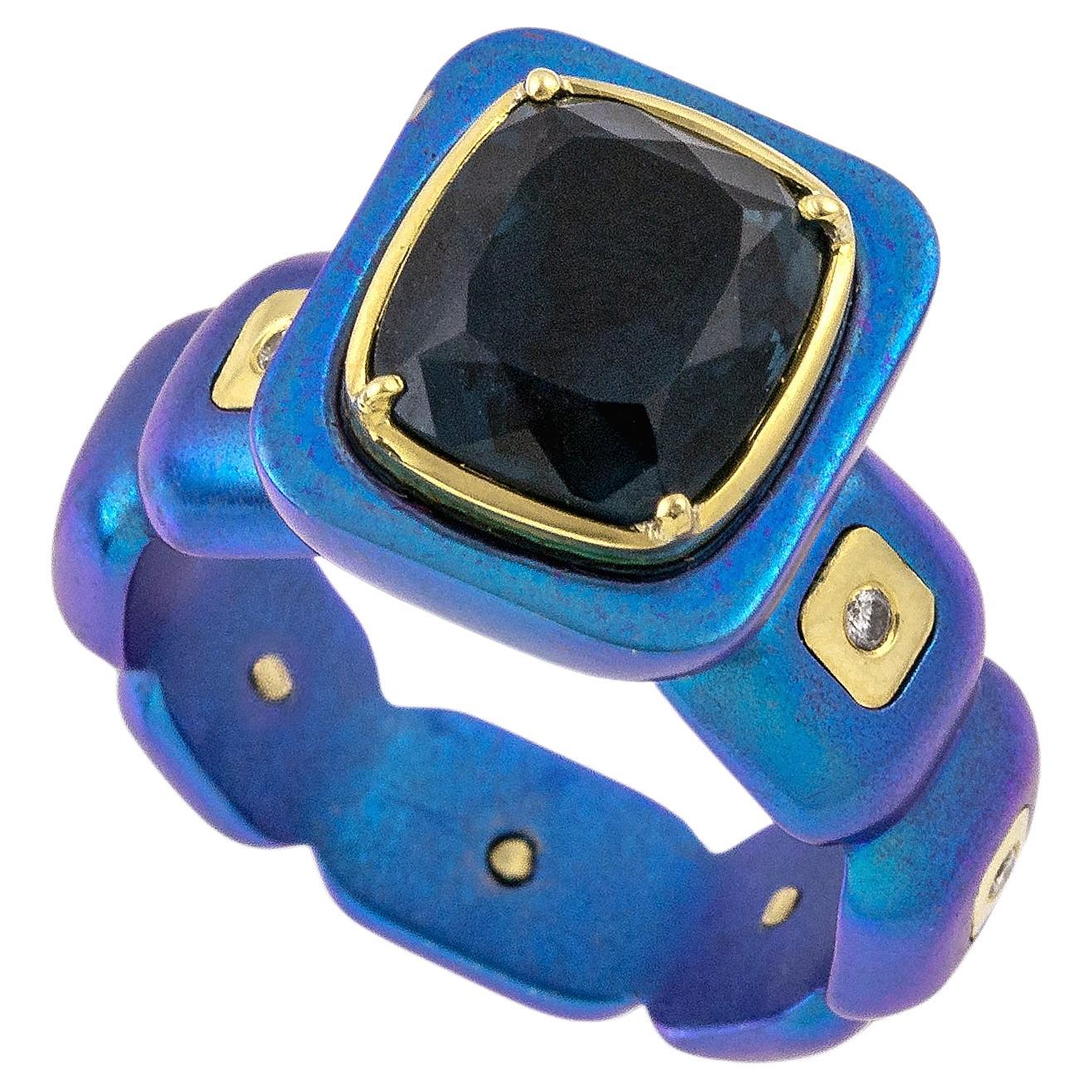 Vasilis Giampouras Tourmaline Deep Blue Titanium Cocktail Ring For Sale
