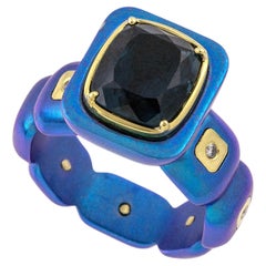 Vasilis Giampouras Cocktail-Ring aus tiefblauem Titan mit Turmalin und Titan