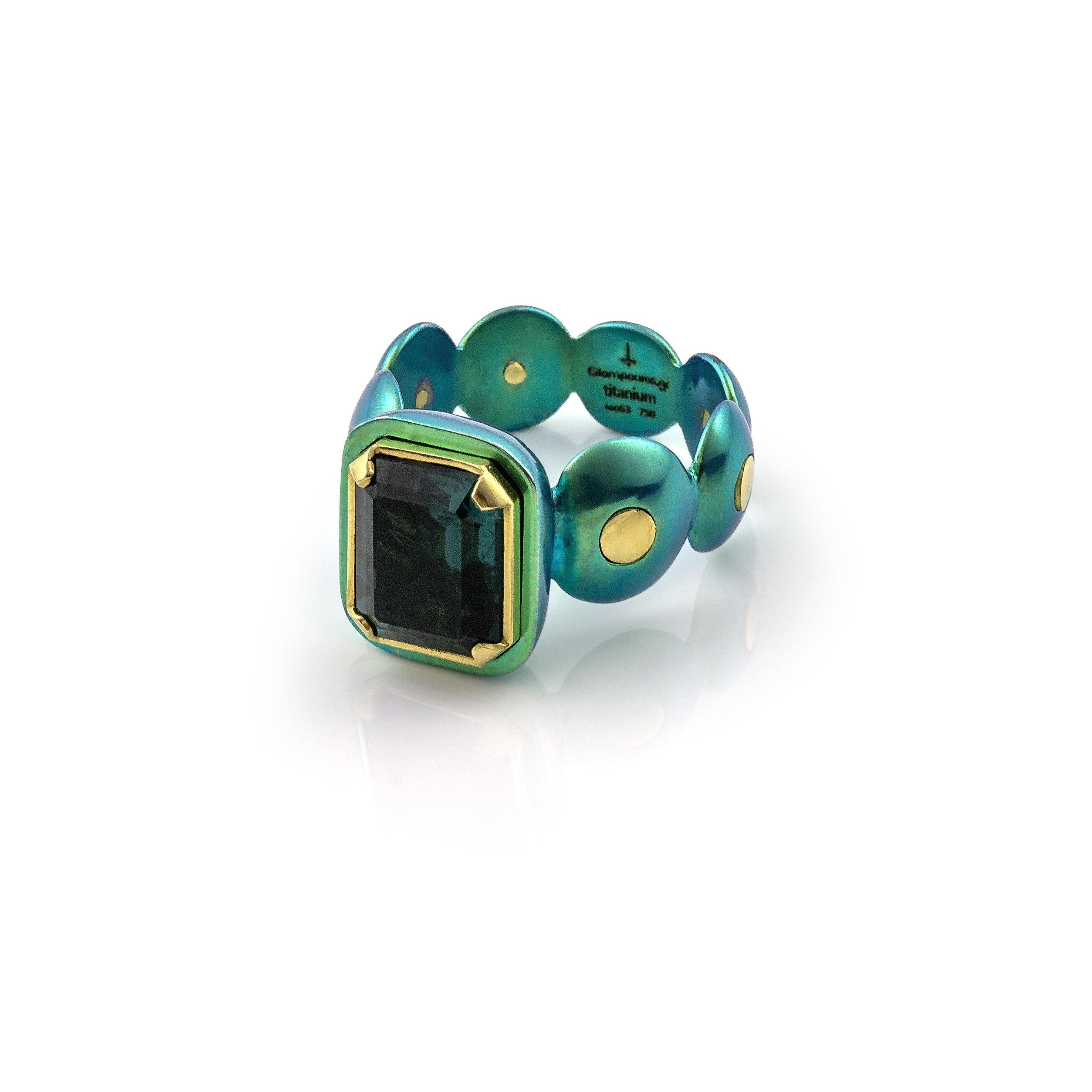 Women's Vasilis Giampouras Tourmaline Deep Green Titanium Cocktail Ring For Sale