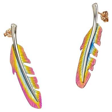 Vasilis Giampouras Vibrant Feather Earrings White Gold Diamond For Sale