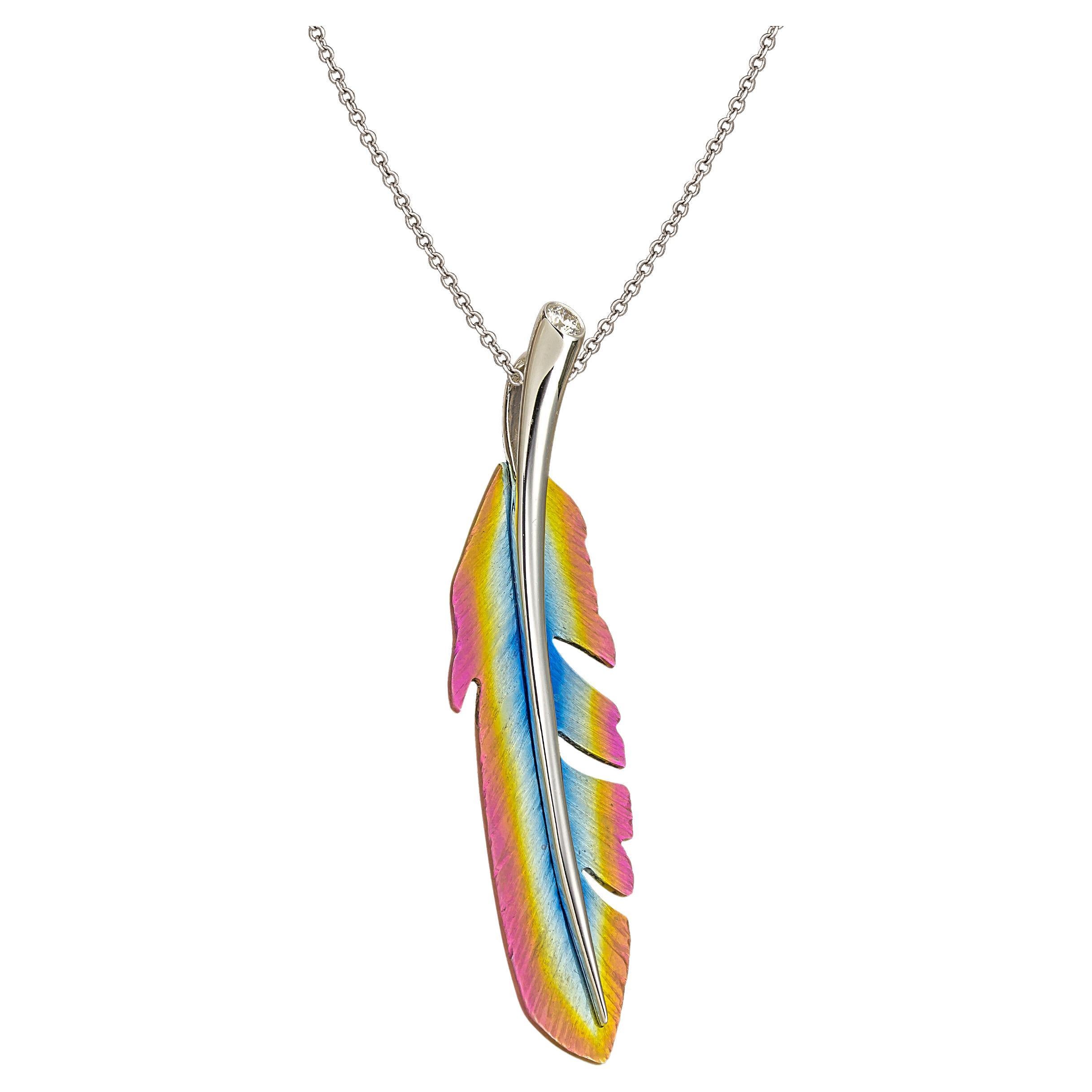 Vasilis Giampouras Vibrant Feather Pendant White Gold Diamond For Sale
