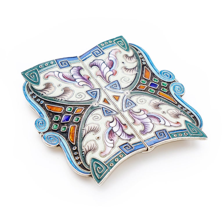 Vasily Akimov Early 20th Century Silver-Gilt Cloisonné Enamel Belt Buckle In Good Condition For Sale In Braintree, GB