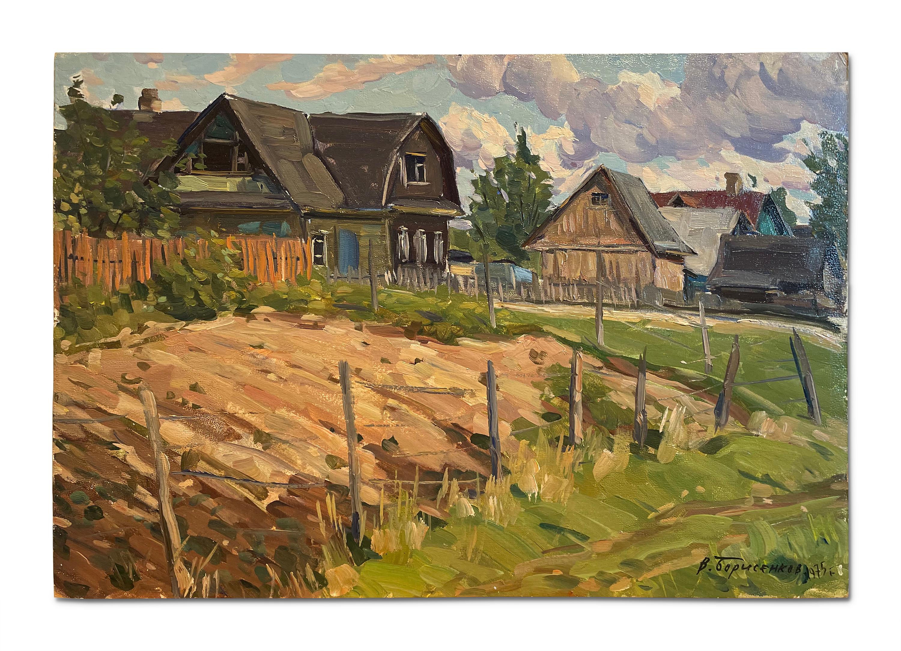 Vasily Borisenkov Landscape Painting - In the Village