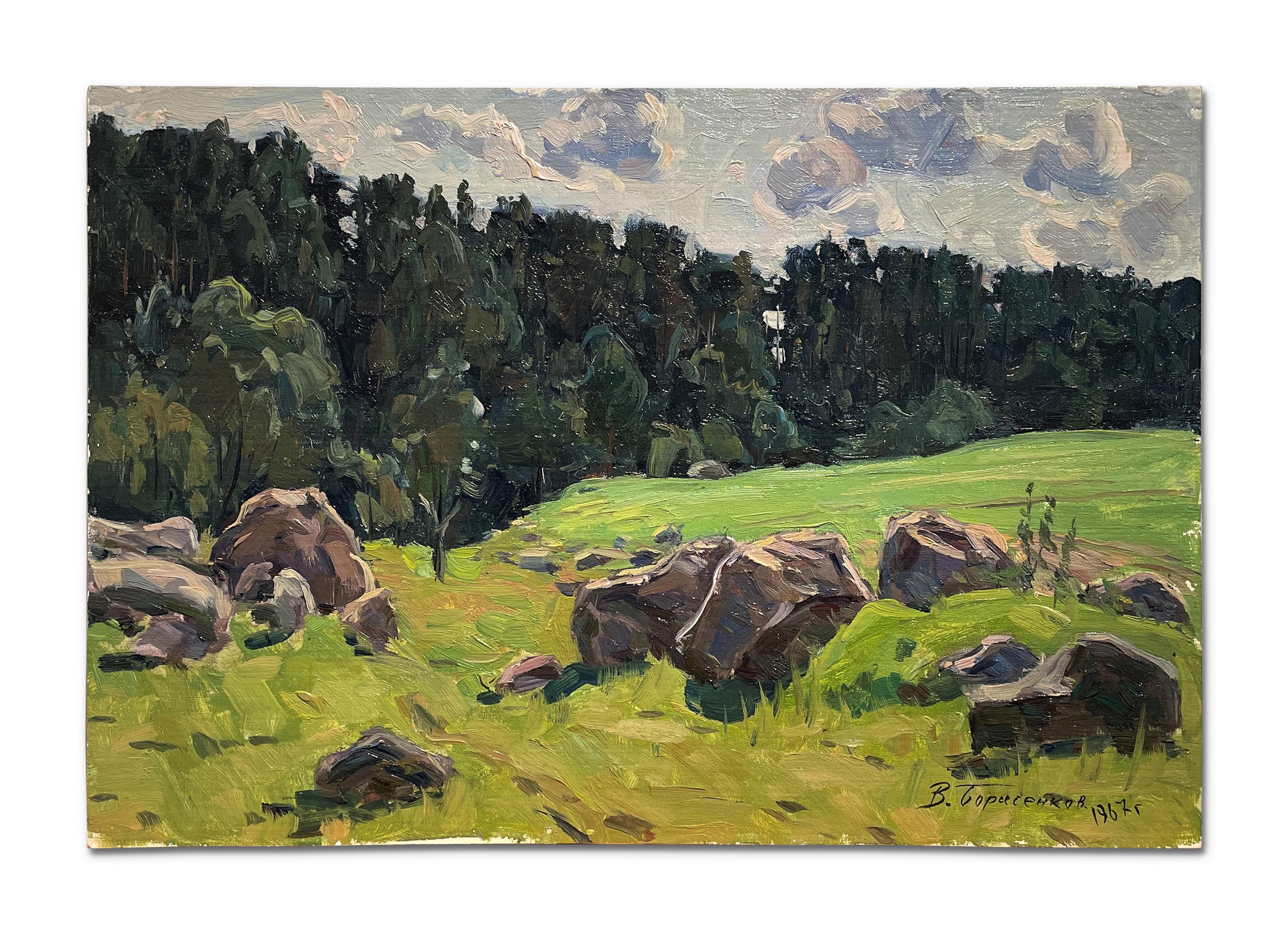 Vasily Borisenkov Landscape Painting - Sunlit Meadow