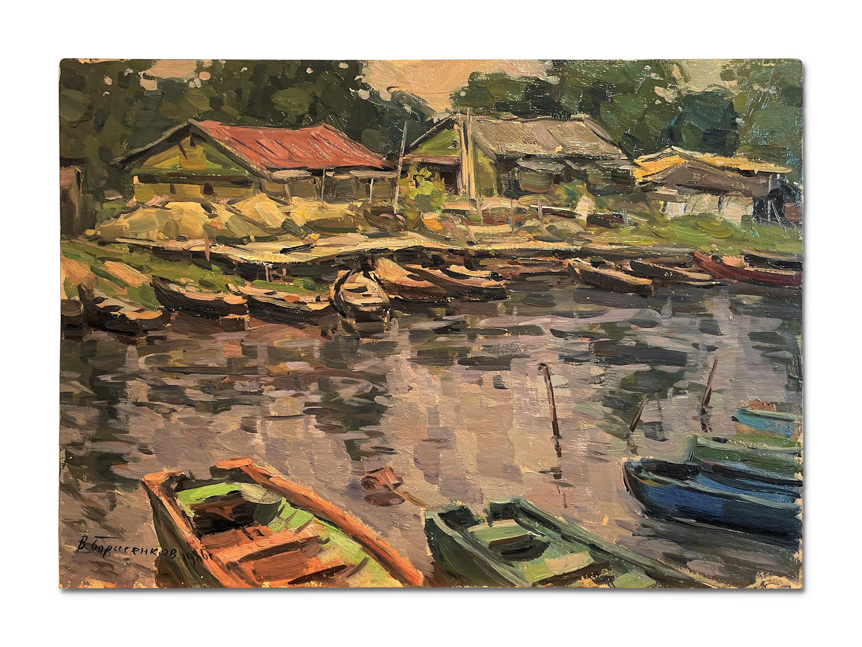 Vasily Borisenkov Landscape Painting - Village Harbor