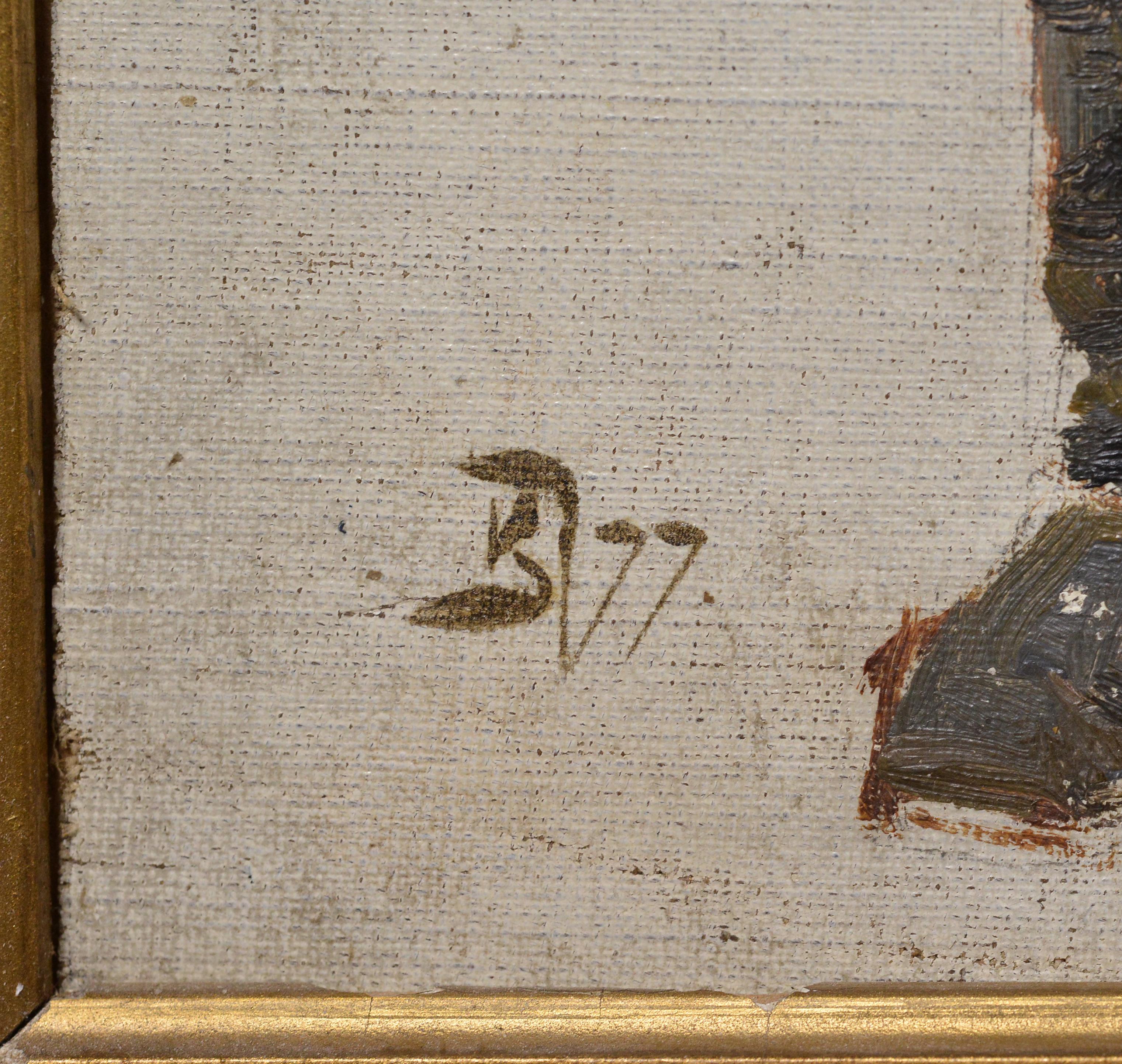 Raro retrato al óleo ruso del siglo XIX Hombre barbudo con bastón Marco dorado firmado en venta 3