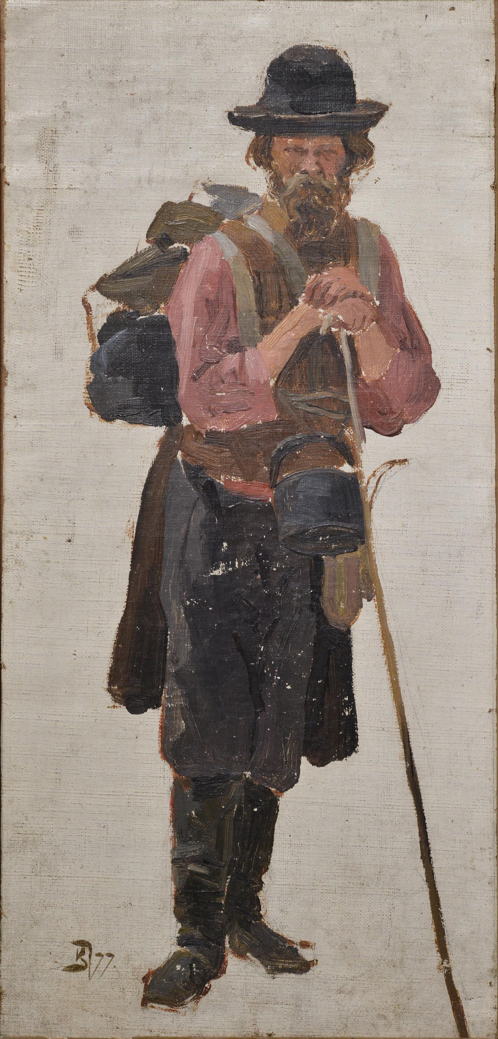 Portrait de genre d'un voyageur russe Peinture à l'huile du 19e siècle signée et encadrée - Painting de Vasily Dmitrievich Polenov