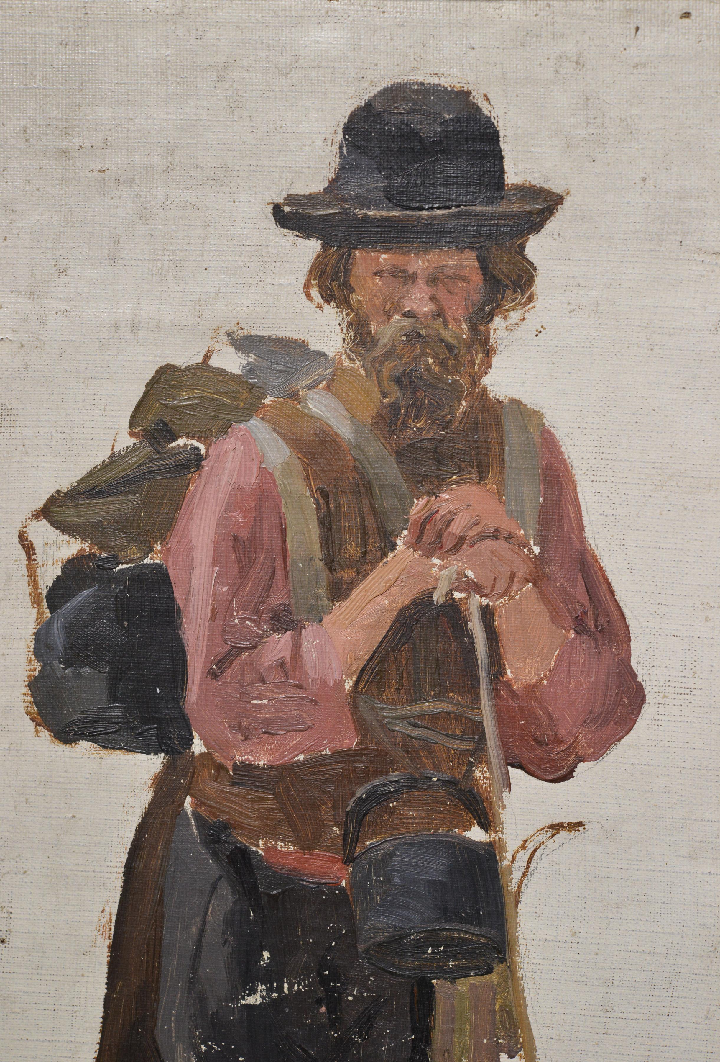 Portrait de genre d'un voyageur russe Peinture à l'huile du 19e siècle signée et encadrée - Réalisme Painting par Vasily Dmitrievich Polenov