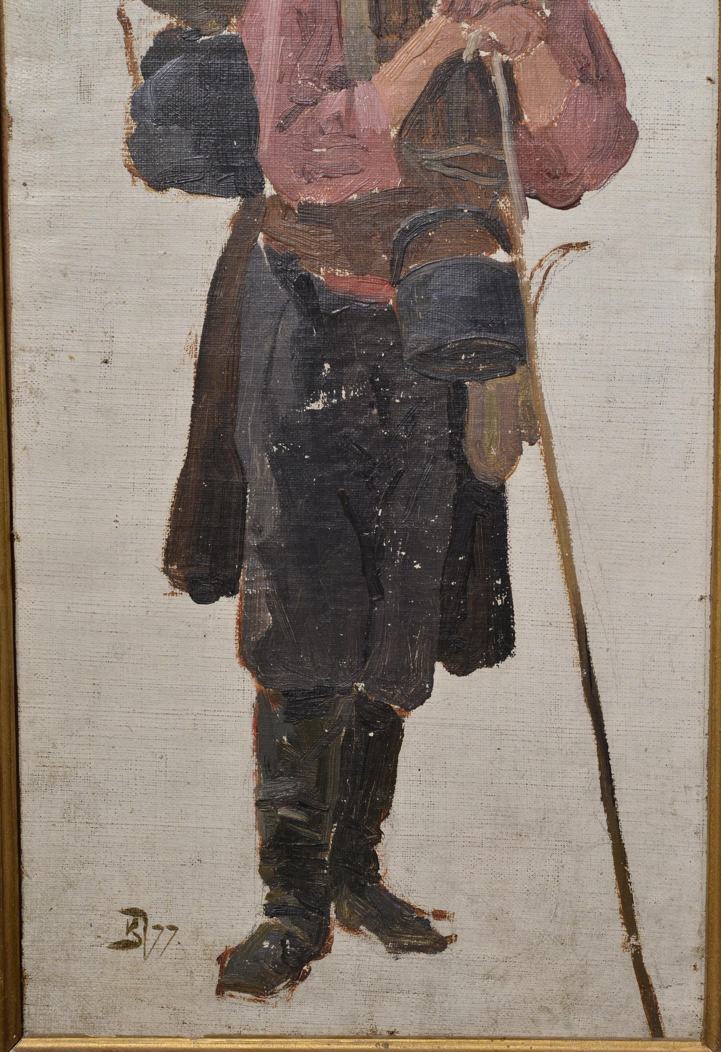 Russisches Reisemann, Genreporträt des 19. Jahrhunderts, Ölgemälde, signiert, gerahmt (Braun), Figurative Painting, von Vasily Dmitrievich Polenov