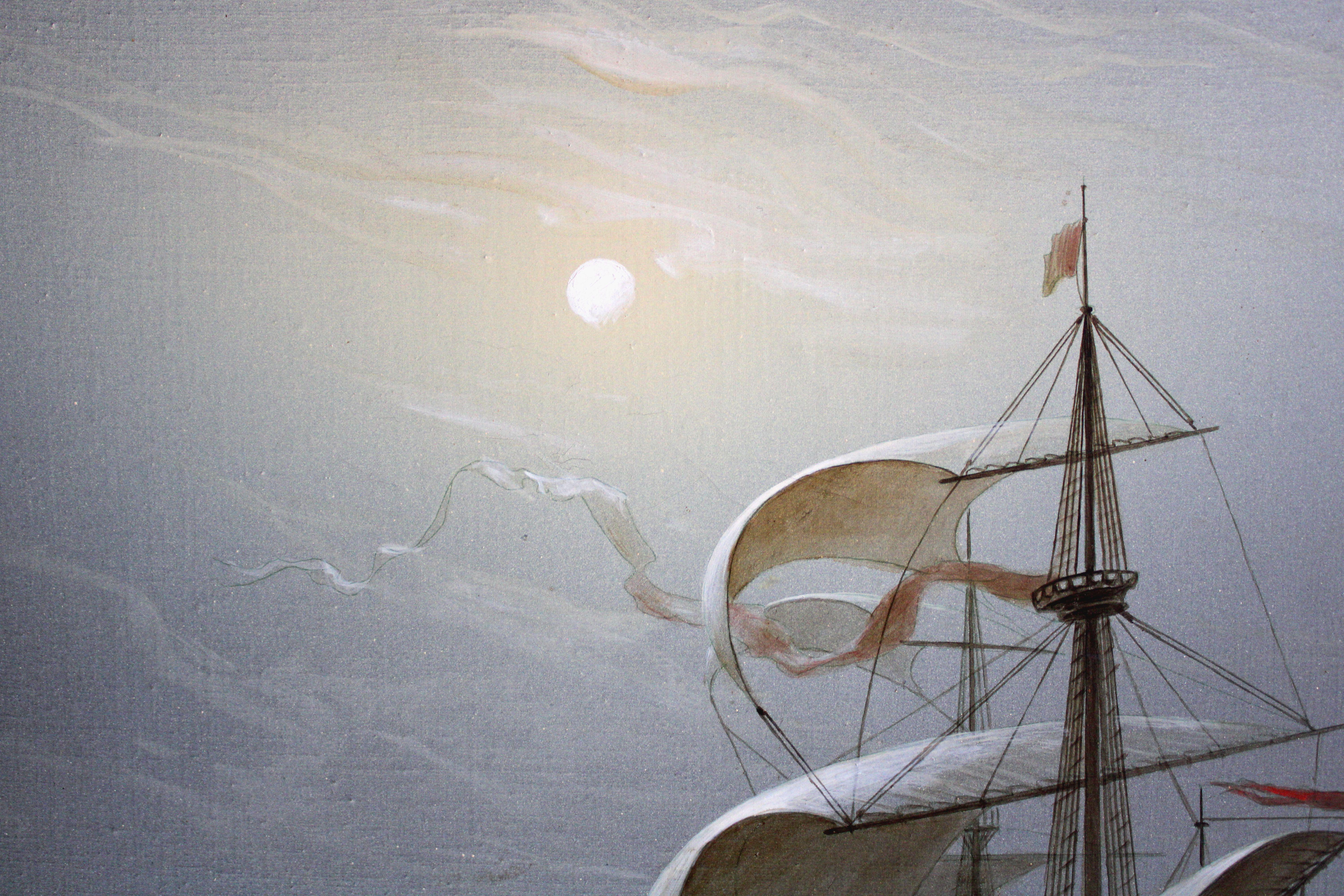 Barca a vela con la luna piena  Olio su tela, 60x70 cm - Painting Realismo di Vasily Hvatov
