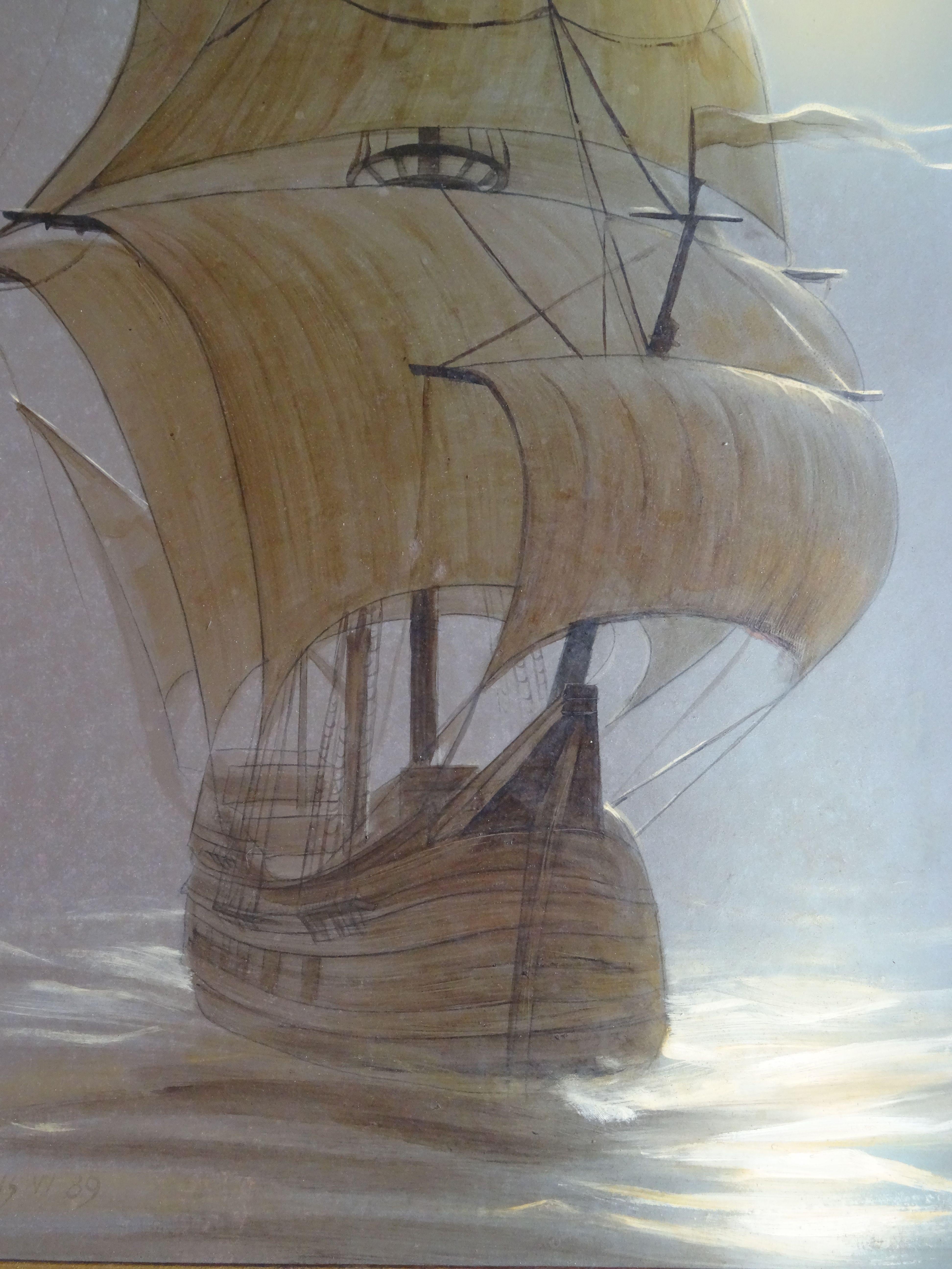 Segelboot in der Nacht. 1989. Öl auf Karton, 65x50 cm (Realismus), Art, von Vasily Hvatov