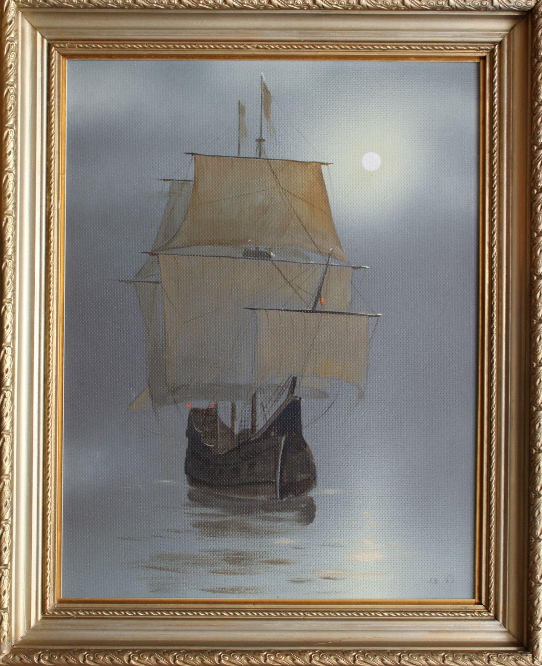 Velero  óleo/lienzo, 50x40 cm, 1989 - Painting de Vasily Hvatov