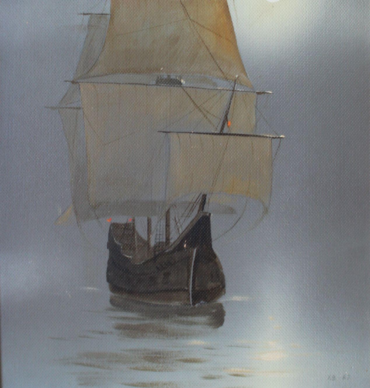 Velero  óleo/lienzo, 50x40 cm, 1989 - Interior Painting Gris de Vasily Hvatov