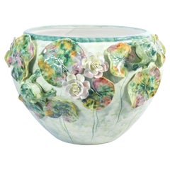 Vaso a cache-pot in ceramica dipinta, RITA DAL PRÀ Ceramiche. Nove (VI), Anni 80