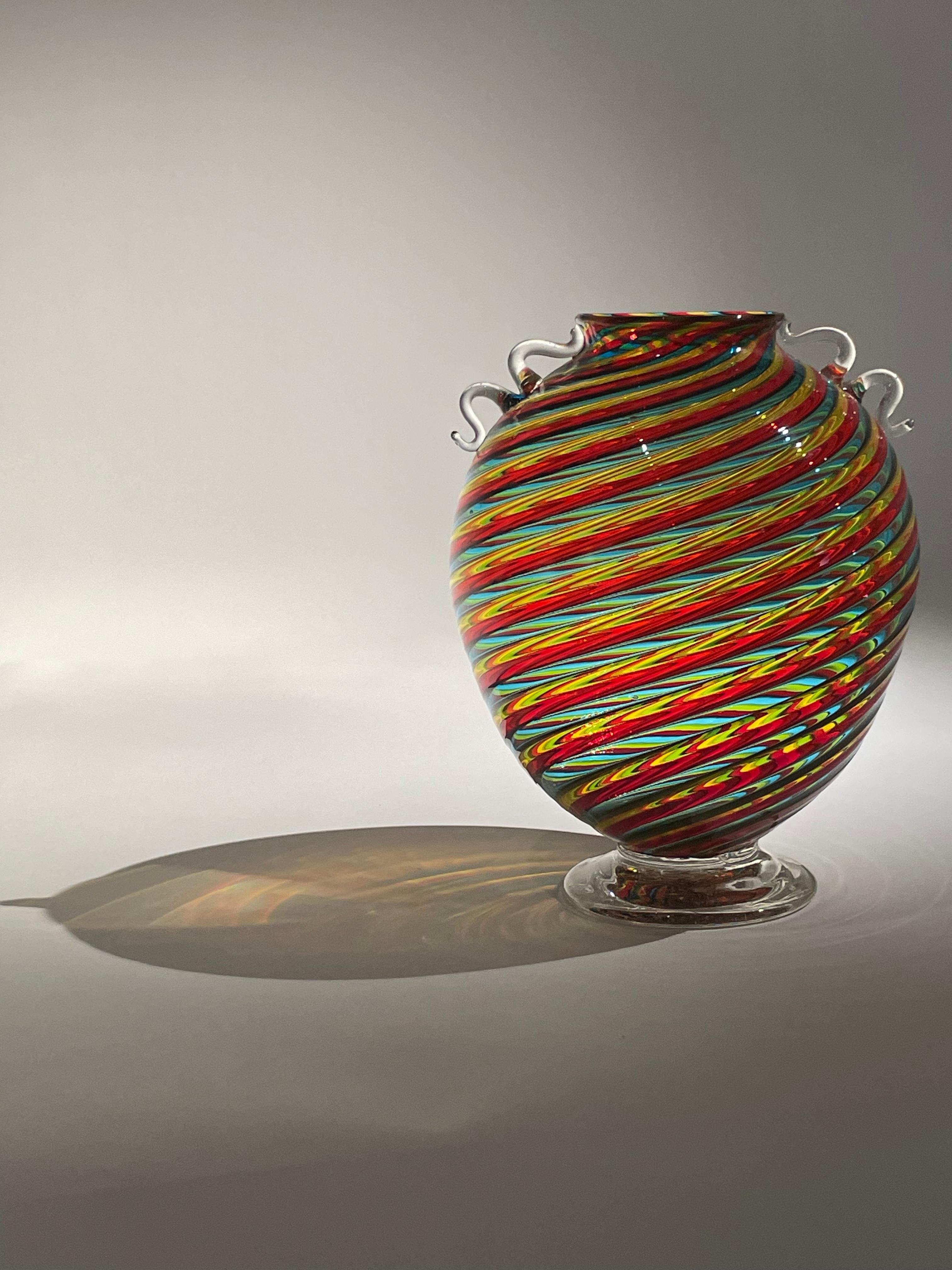 Late 20th Century Vaso a canne, yellow and red, maestro Bruno Fornasier for FRATELLI TOSO MURANO For Sale