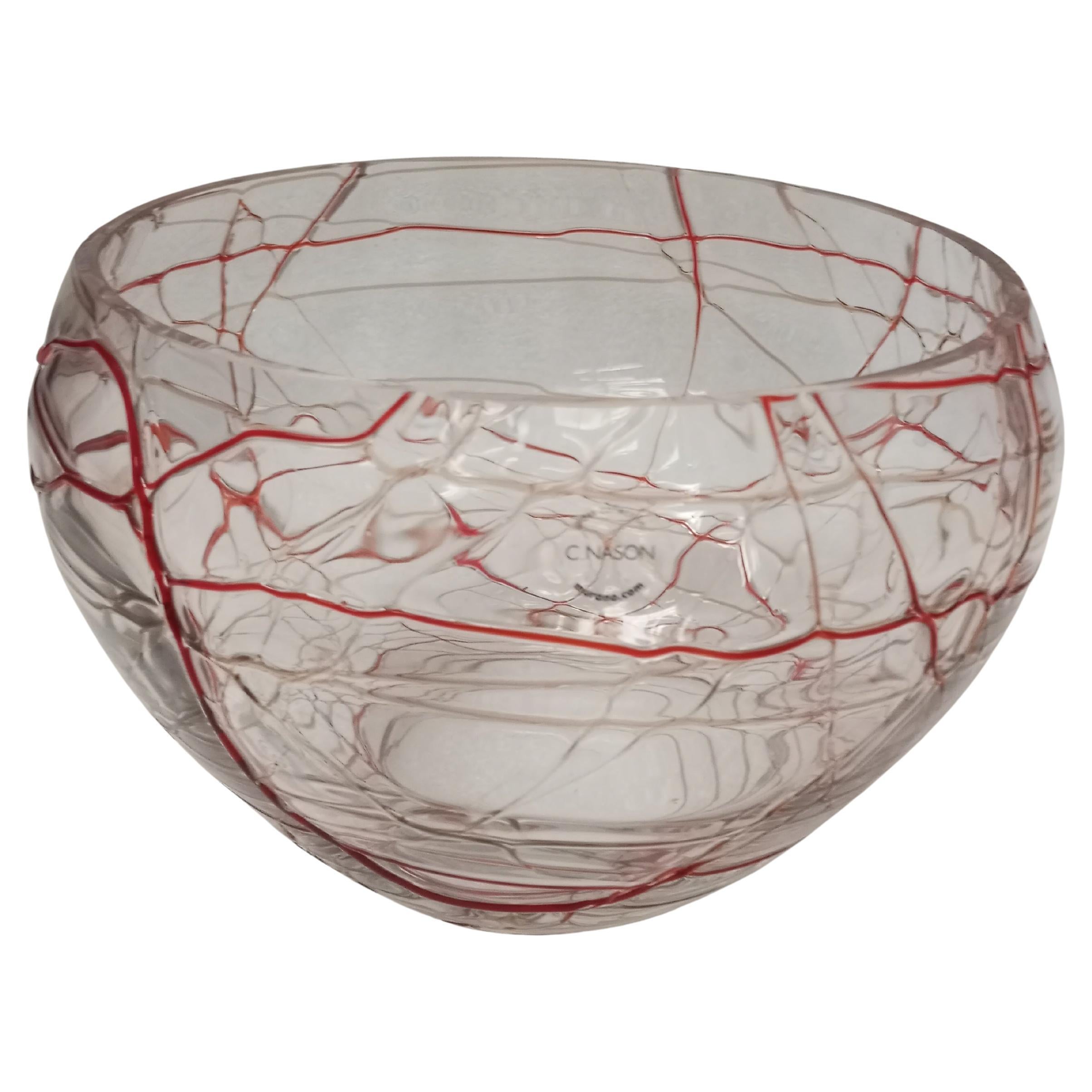Vaso a ciotola in vetro di Murano, firmato Carlo Nason circa 2000