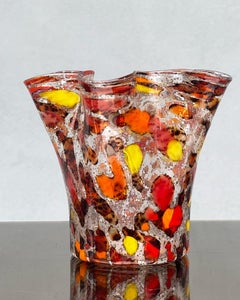 Vaso a Fazzoletto Con Inserti Oro Zecchino, Vetro Di Murano Soffiato