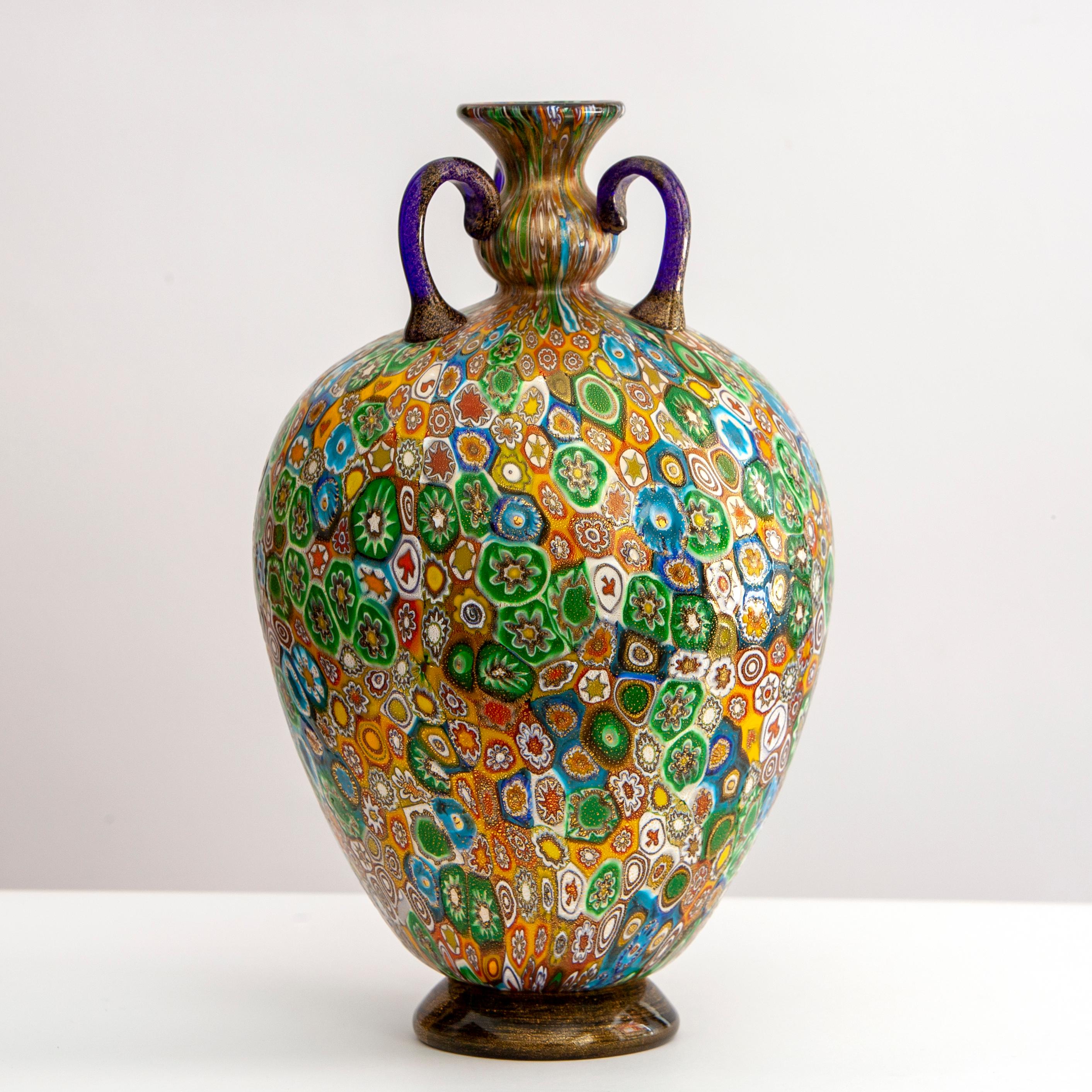Italian Vaso a murrine, produzione Vivarini Murano, anni '70 in vendita