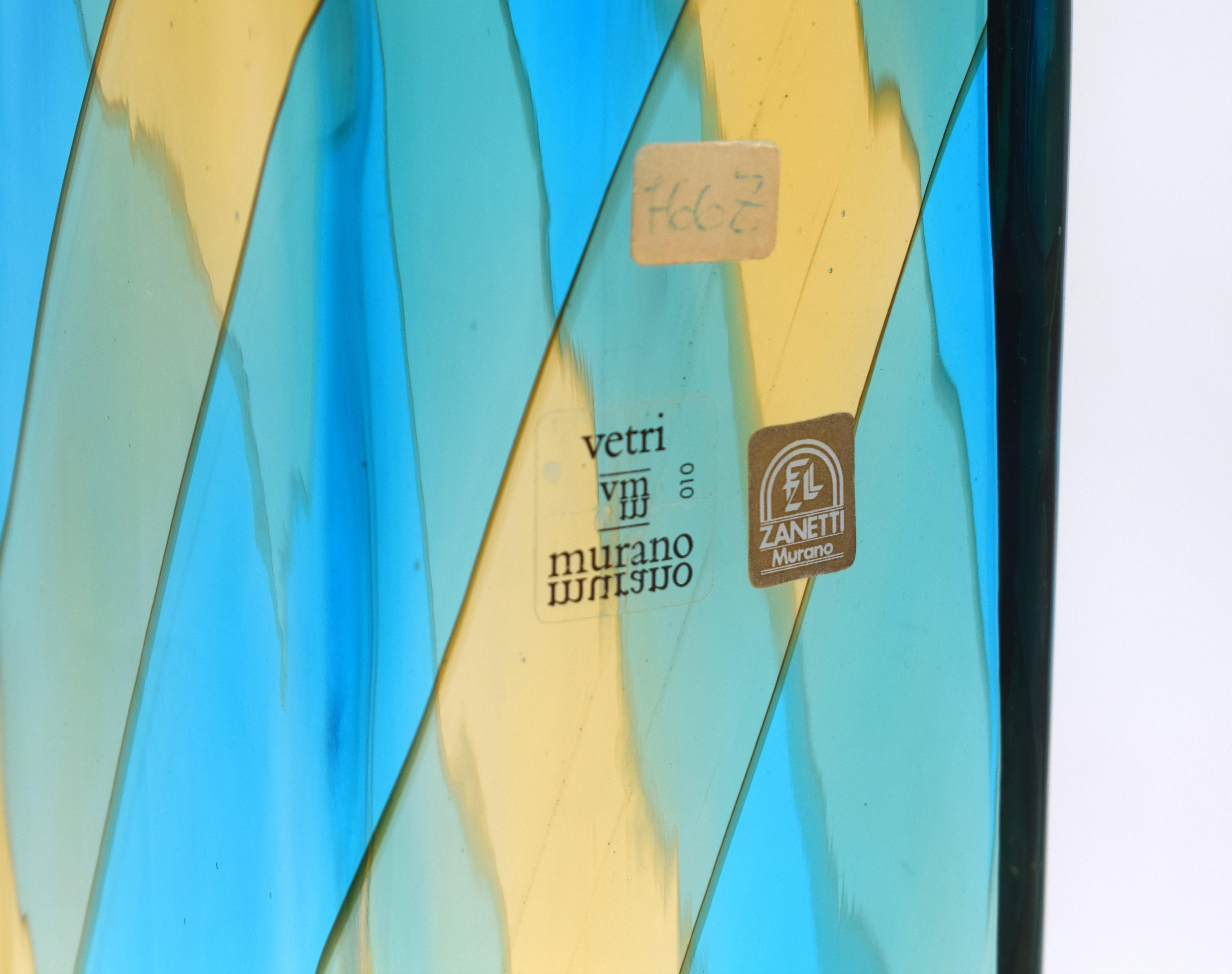 Mid-Century Modern Grand vase Zanetti, Murano, années 1970. en vente