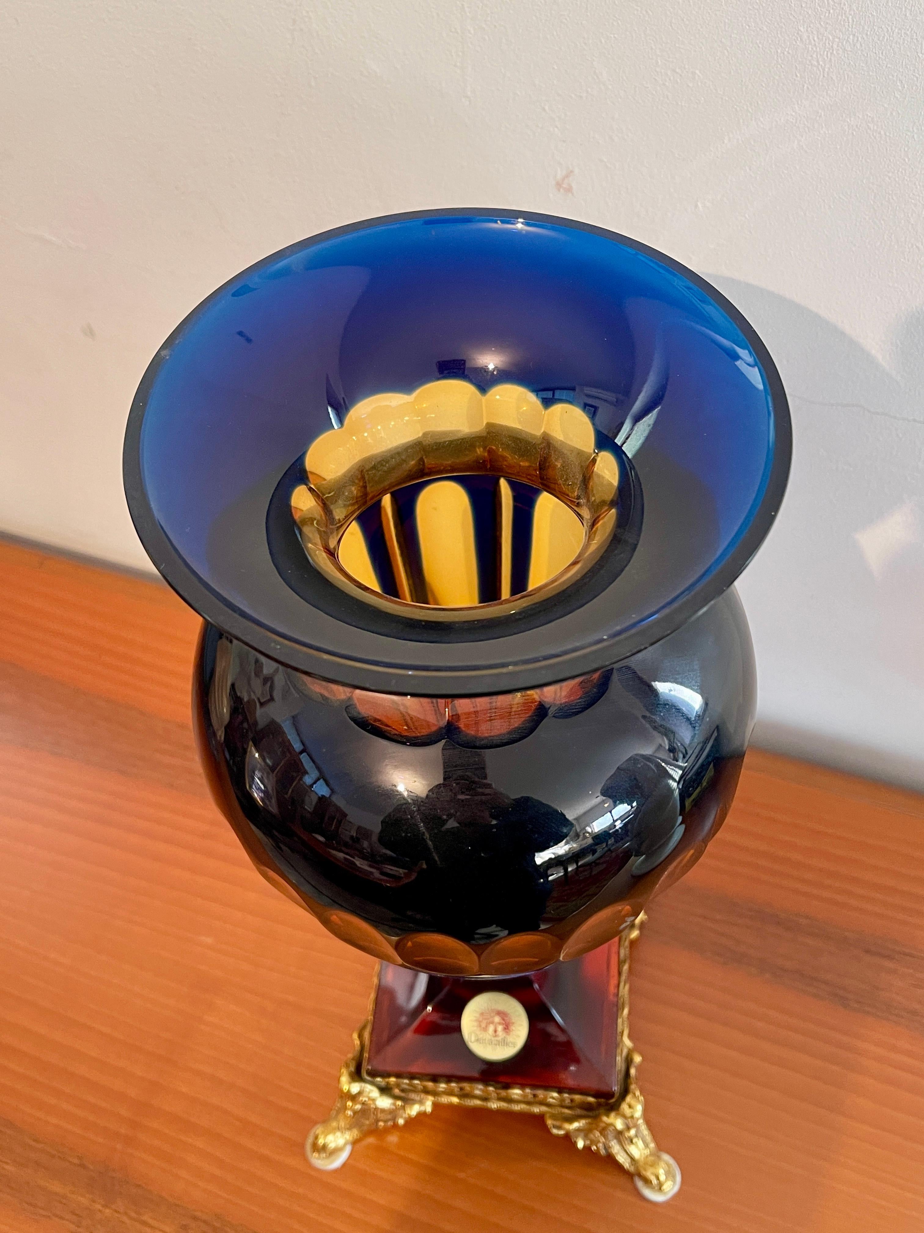 Hand-Crafted 90s versailles style crystal amphora vase italy For Sale