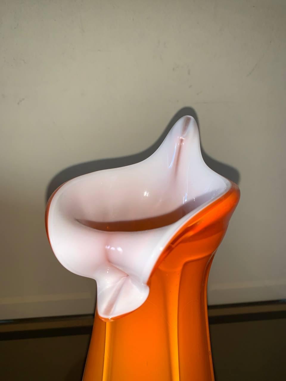 Italian Manner of Loetz Czech Orange Tango Glass Art Deco Vase For Sale