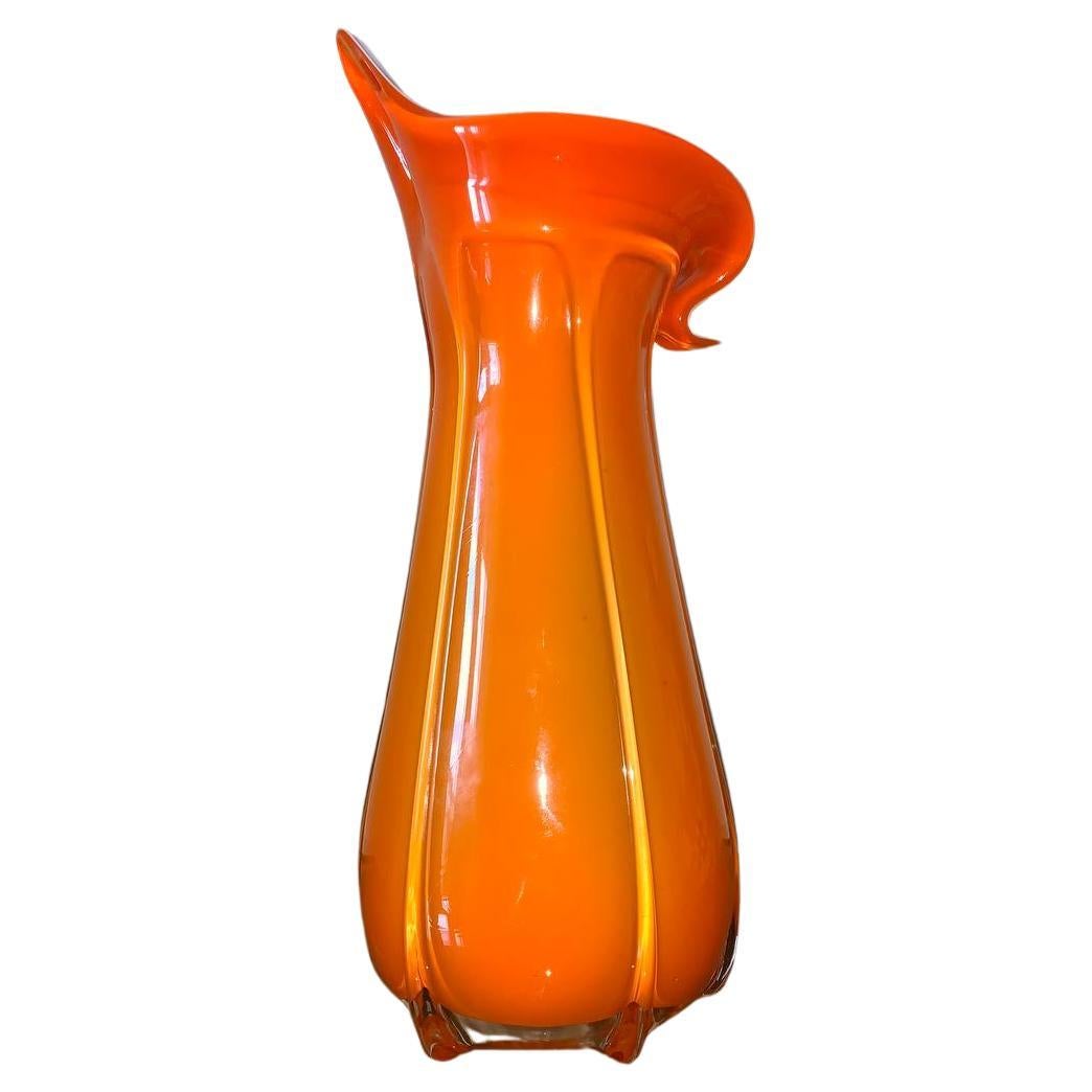 Manner of Loetz Czech Orange Tango Glass Art Deco Vase For Sale