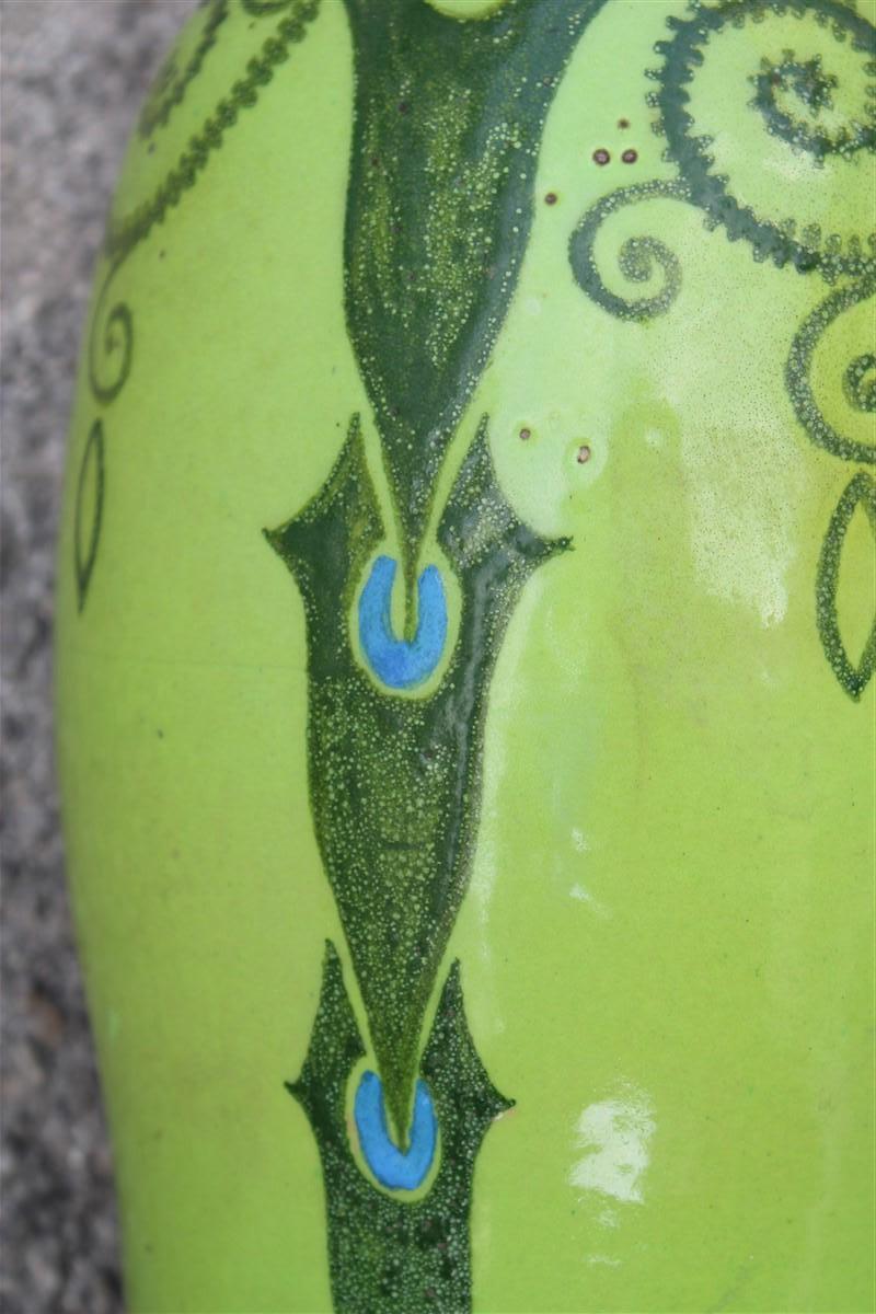 Vaso Art Decò Italia 1920 Manifattura PALAZZI ROMA Verde e Decori Floreali in vendita 3