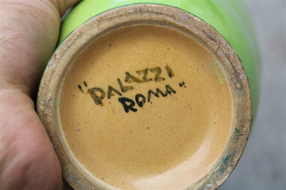 Vaso Art Decò Italia 1920 Manifattura PALAZZI ROMA Verde e Decori Floreali in vendita 4