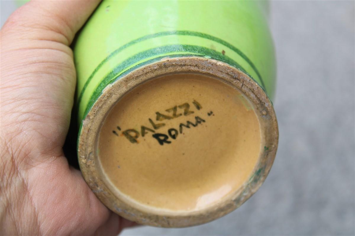 Vaso Art Decò Italia 1920 Manifattura PALAZZI ROMA Verde e Decori Floreali in vendita 5