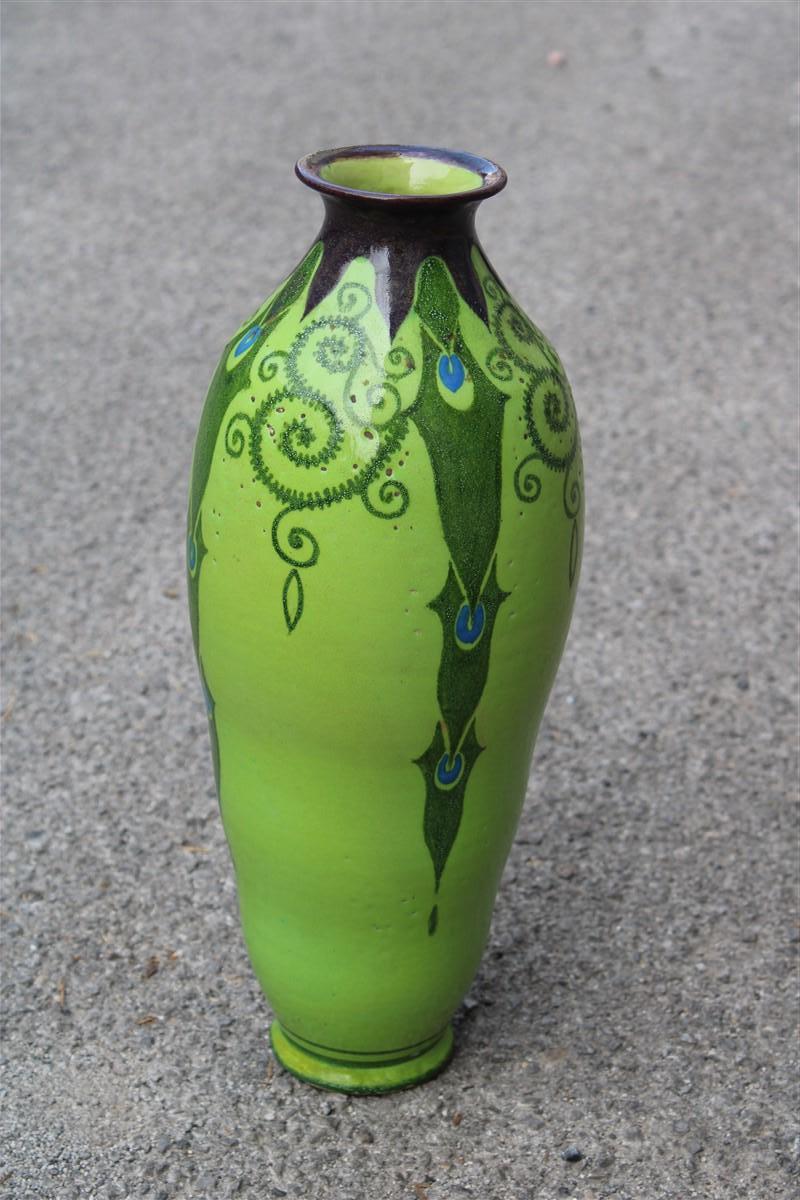 Grande Vaso in Ceramica Smaltata Verde manifattura Palazzi Roma 1920,