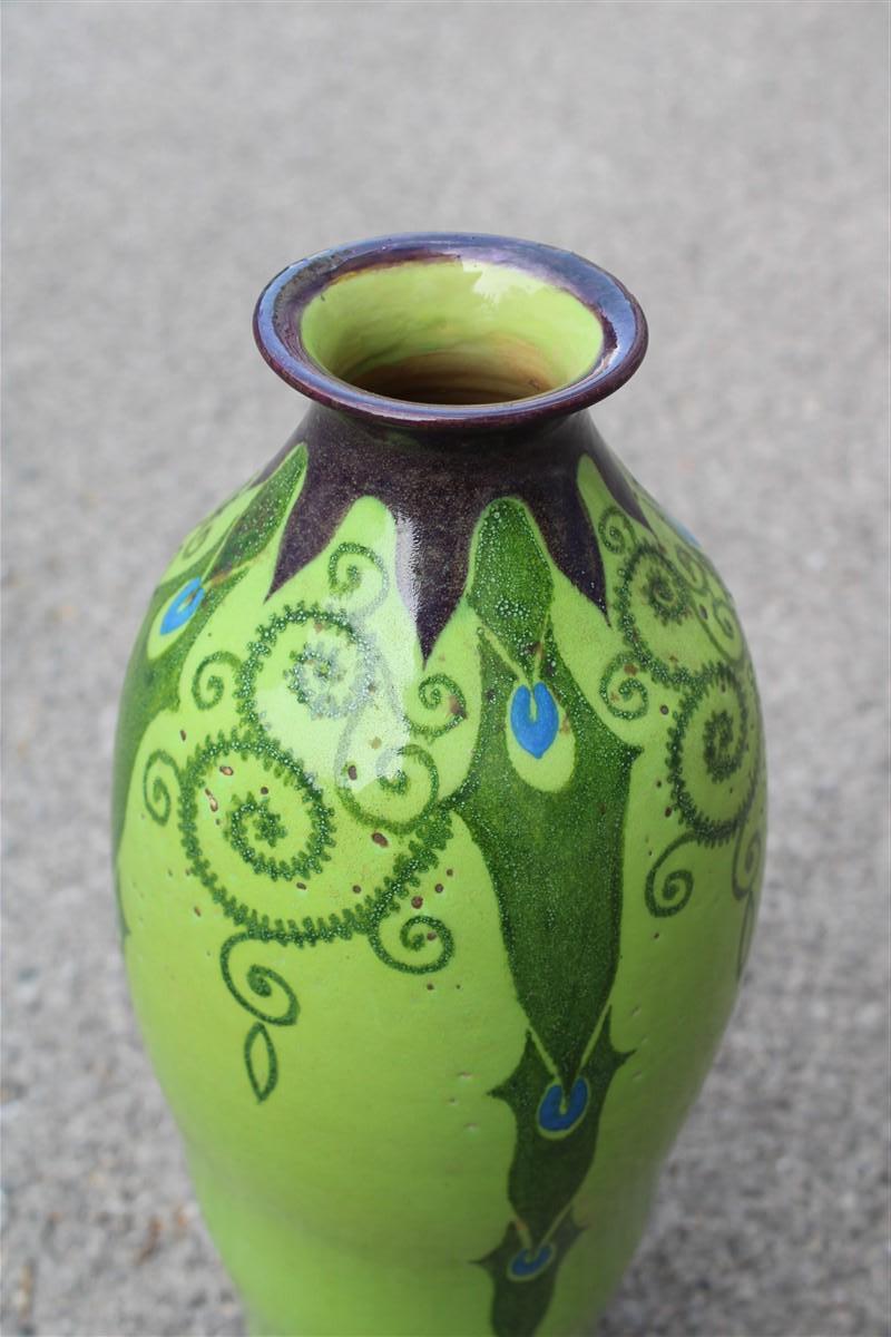 Art Déco Vaso Art Decò Italia 1920 Manifattura PALAZZI ROMA Verde e Decori Floreali in vendita