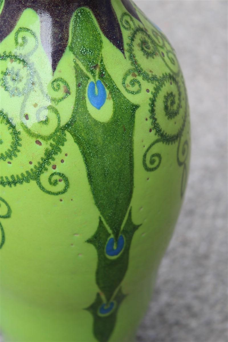 Vaso Art Decò Italia 1920 Manifattura PALAZZI ROMA Verde e Decori Floreali In condizioni buone in vendita a Palermo, Sicily