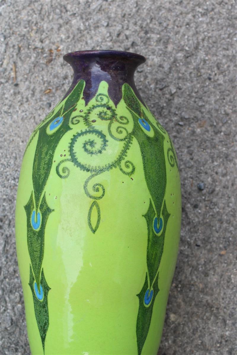 Vaso Art Decò Italia 1920 Manifattura PALAZZI ROMA Verde e Decori Floreali in vendita 1