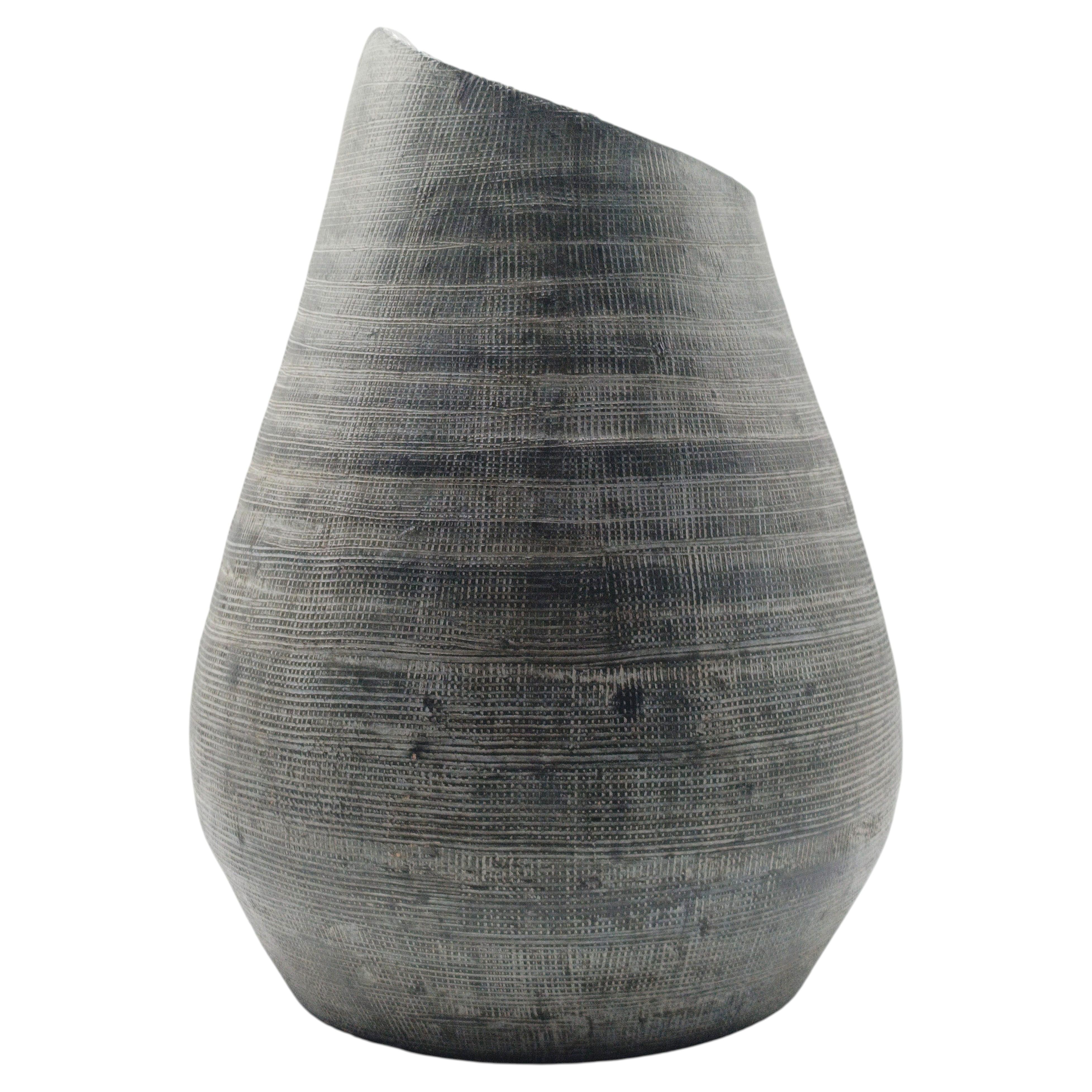 Handcrafted Vase with an Organic Shape and Anthracite Textured Finish, Italy, 1970s For Sale