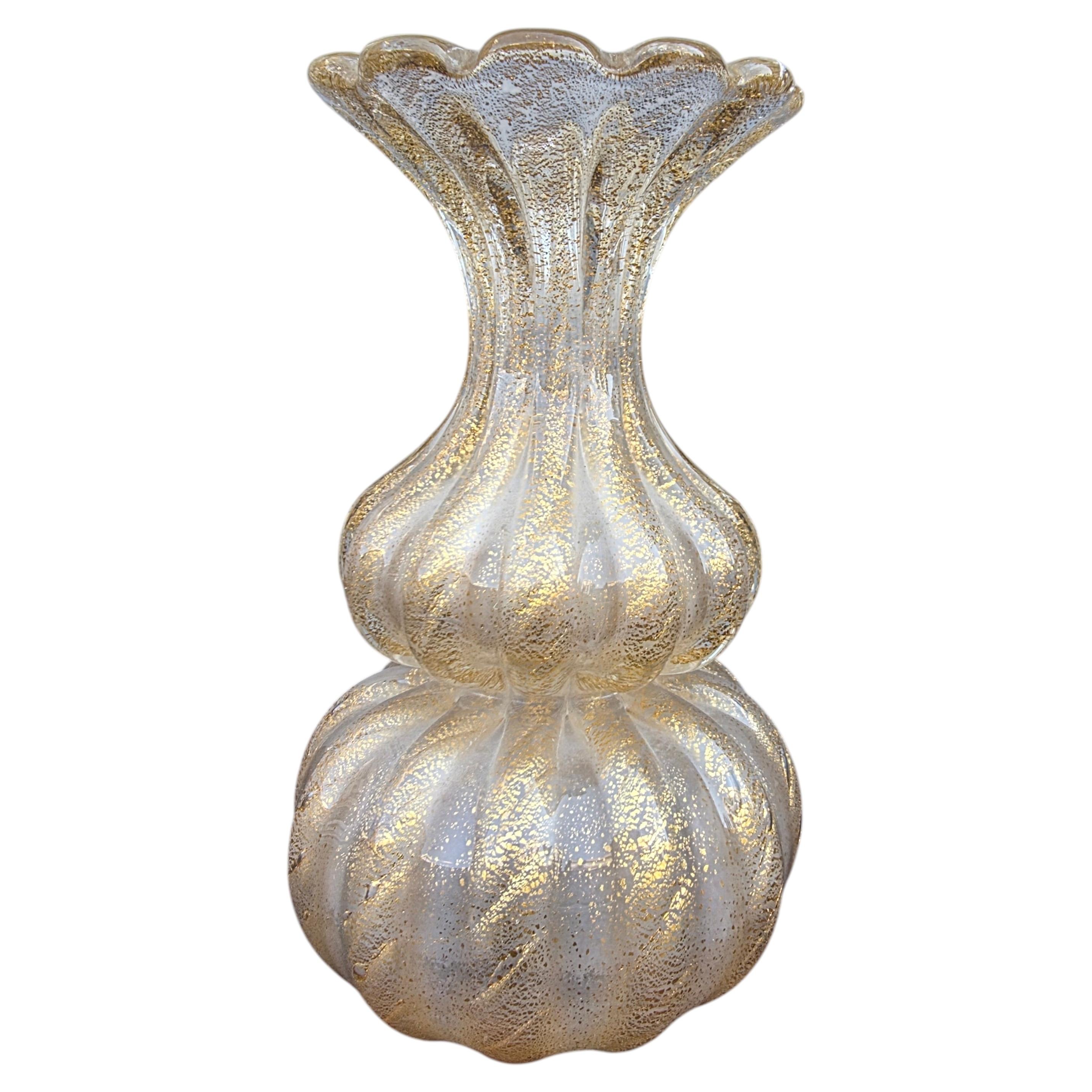 Vaso Barovier in Vetro di murano con polvere in oro 1960 Italia