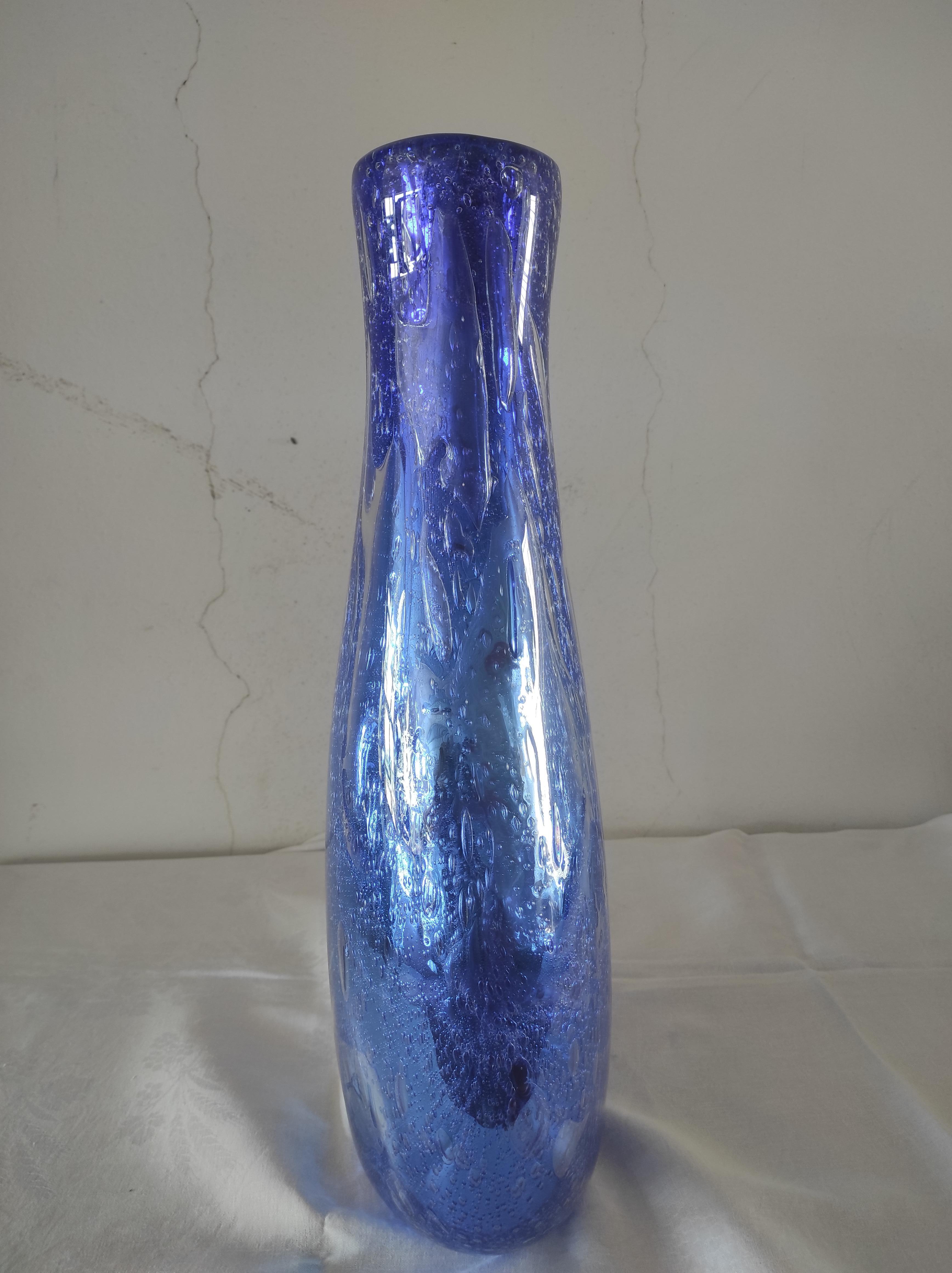 Italian Blue vase and silver leaf For Sale