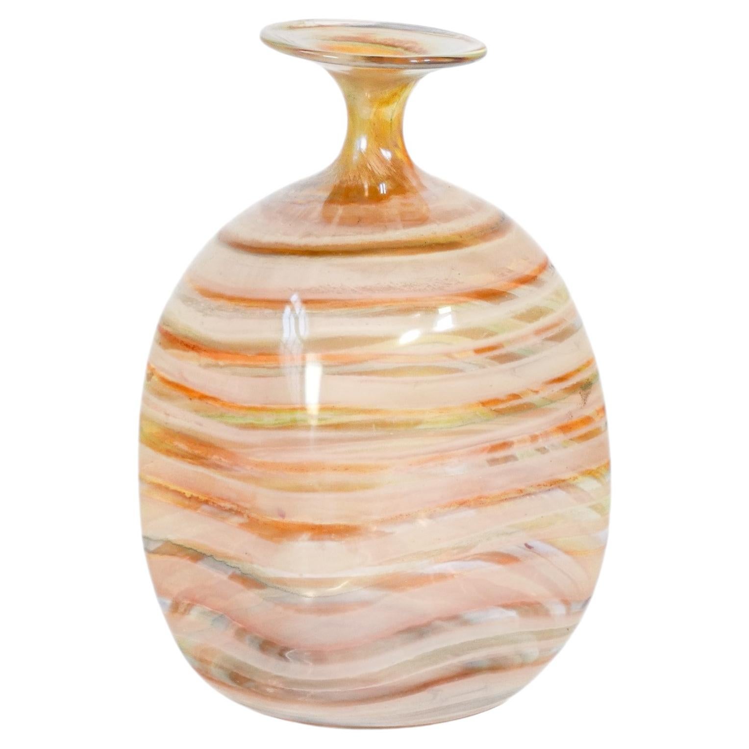 Vase, polychrome blown glass bottle, likely of Scandinavian origin