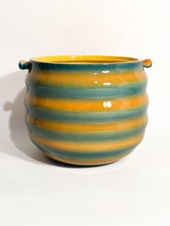 Yellow and Green Airbrushed Cachepot by Ceramiche Galvani, Pordenone, 1950s